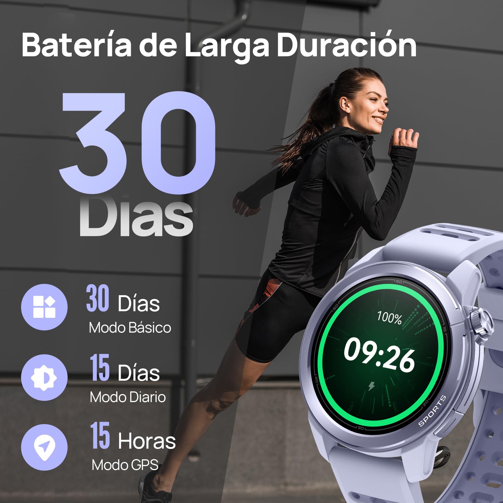 Mibro GS Active2 Smartwatch para Padel con 39,68g Ultraligero, Reloj Inteligente para Running con GPS, Llamadas Bluetooth, Impermeable 5ATM, 150 Modos Deportivos, Compatible con Android & iOS, Lila
