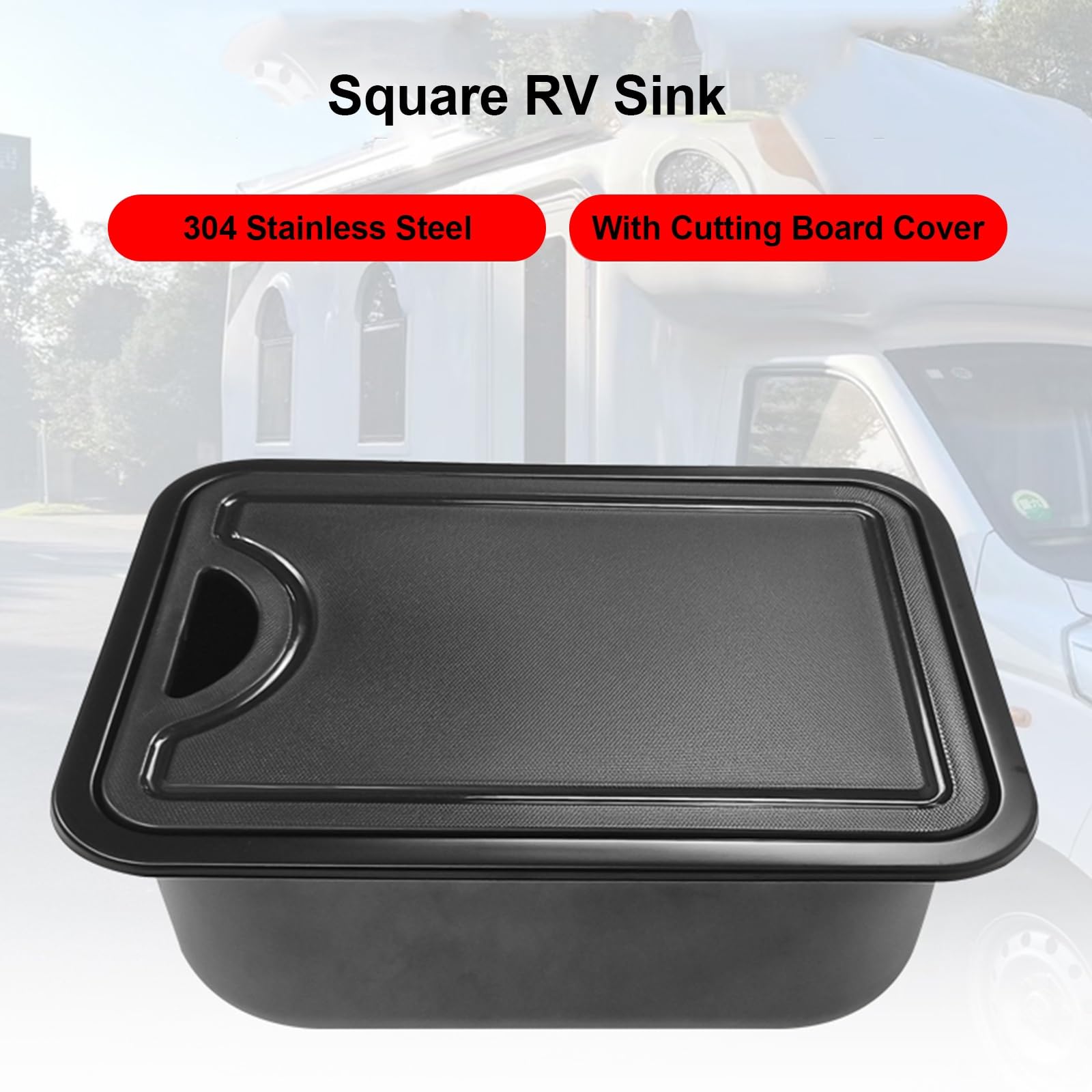 Kit de Fregadero para Autocaravana, con Grifo y Tapa de PE, Fregadero de Acero Inoxidable, con Desagüe, 380 X 280 X 145 Mm, para Autocaravanas, Remolques de Viaje, Yates, Bajo Desagüe(Silver)