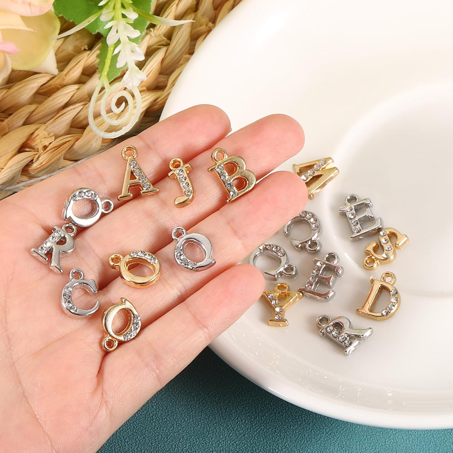 uxcell Rhinestone Letter Charm, Letter Alphabet Dangle Charm Pendants for DIY Bracelets Necklace Jewelry Making - Image 4