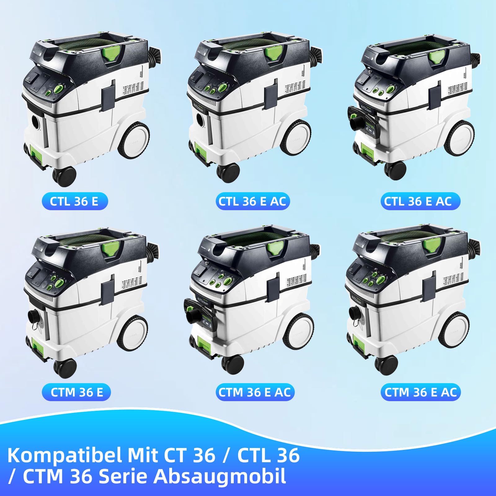 8 unidades 496186 bolsas para aspiradora Festool SELFCLEAN CT 36 / CTM 36 E/CTL 36 E CLEANTEC Serie Móvil de aspiración, gran capacidad Bolsa de filtro Dust Extractor Accesorios SC FIS-CT 36/5