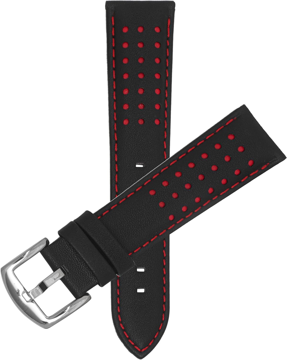 Bandini Mens Leather Watch Band Rally Strap - Perforated Italian Leather Racing Watch Band for Omega, Seiko and More - 20mm, 22mm - Many Colors