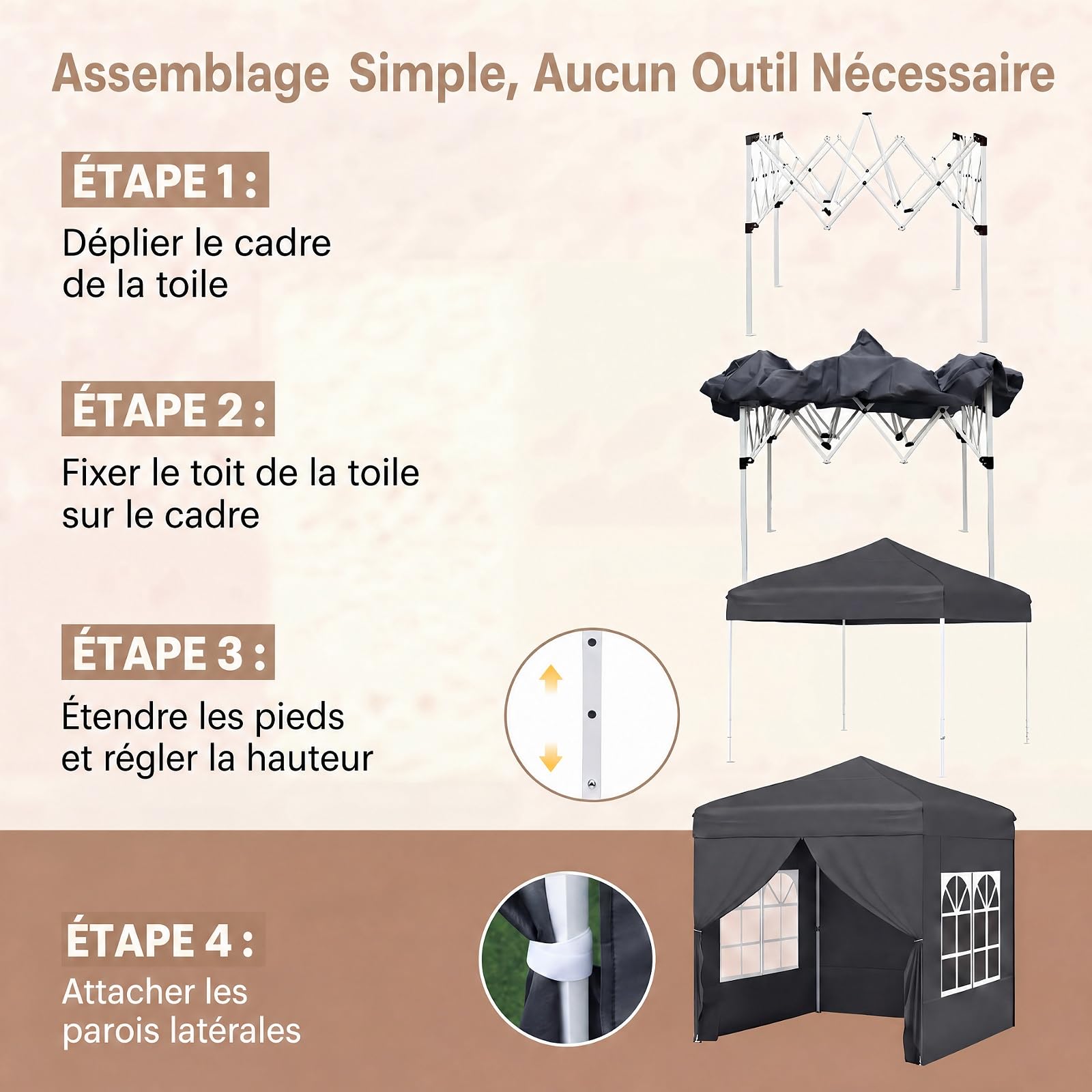 RELAX4LIFE Tonnelle Pliante 2x2 avec Parois Amovibles, Barnum Pliant pour Activités Plein Air, 2 Portes Zippées, Gazebo 2x2 Portable avec Sac à roulettes pour Terrasse Marché Festival (Noir)