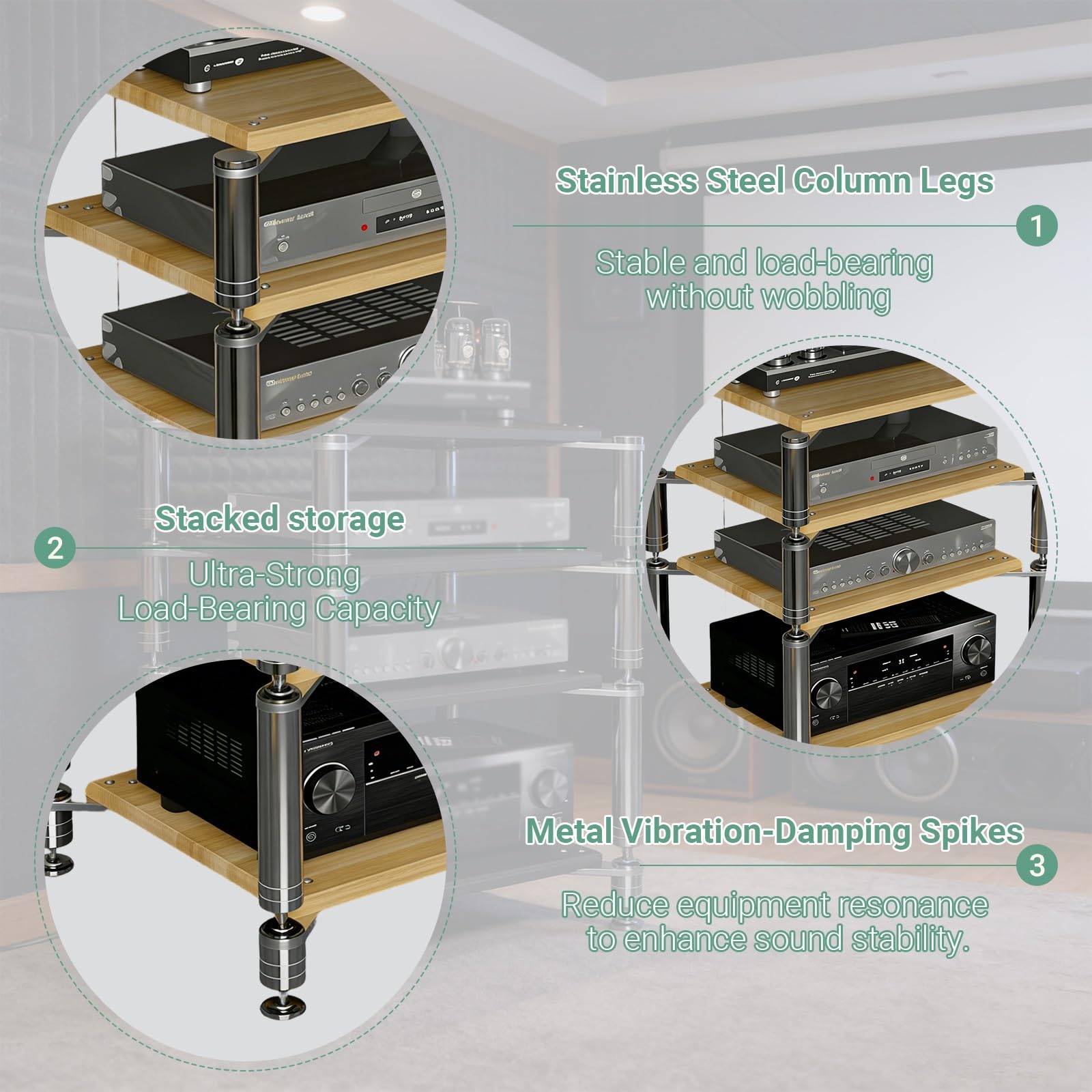 Rack audio video a 4 livelli Supporto multimediale ammortizzante Armadio stereo multifunzione Memoria a componenti aperti per Home Theater Nero Single Layer Entertainment Center