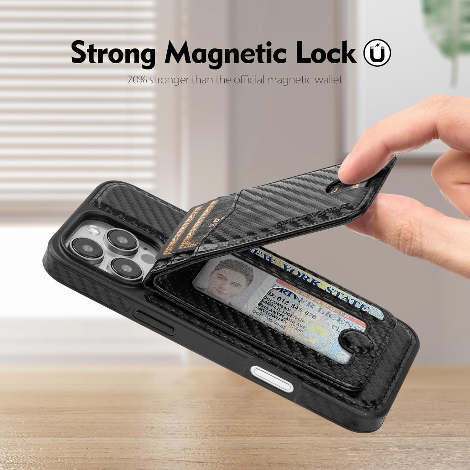 SkyEagle Compatible with Magsafe 2 in 1 Detachable iPhone 16 Pro Max Wallet Case with Card Holder,Women Men Magnetic PU Leather RFID Blocking Flip Kickstand Credit Slots,for Apple 16 ProMax,Black