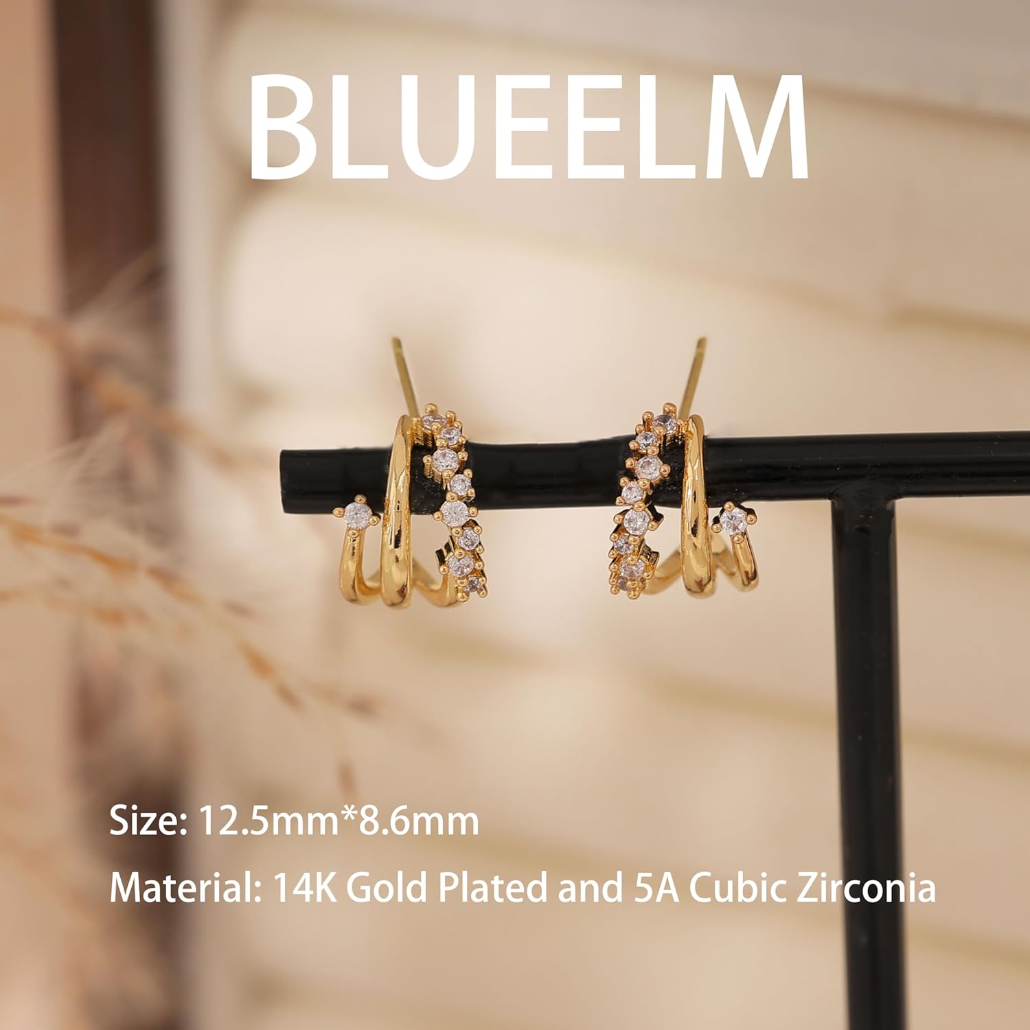 Gold Earrings For Women, 14K Gold Plated Illusion Stud Earrings Dainty Illusion Huggie Earring For Women Trendy Unique Triple Huggie Earring Cute Hoop Stud Non Tarnish Hypoallergenic Jewelry - Image 3