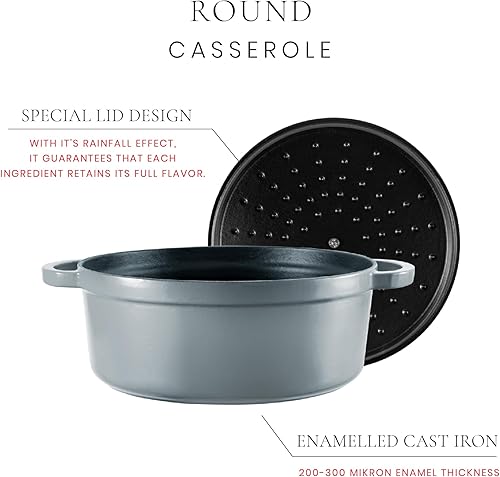 Miniatura 3 de Voeux Utensilios de cocina - Cazuela de horno holandés de hierro fundido esmaltado con tapa (4 cuartos de galón, Gracieuse)