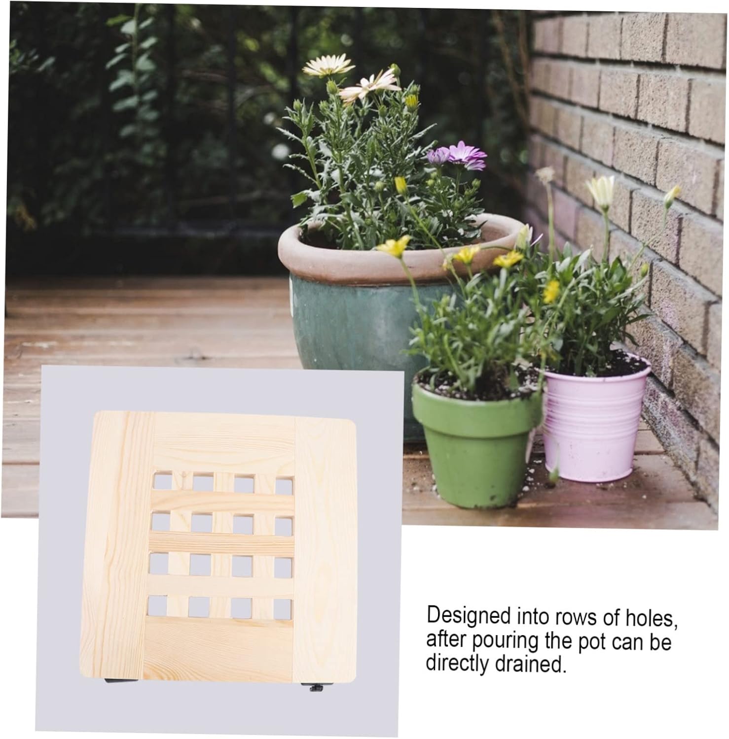 Kisangel 1pc Thick Pallet with Lockable Wheels Heavy-Duty Square Flower Pot Holder Mover for Use