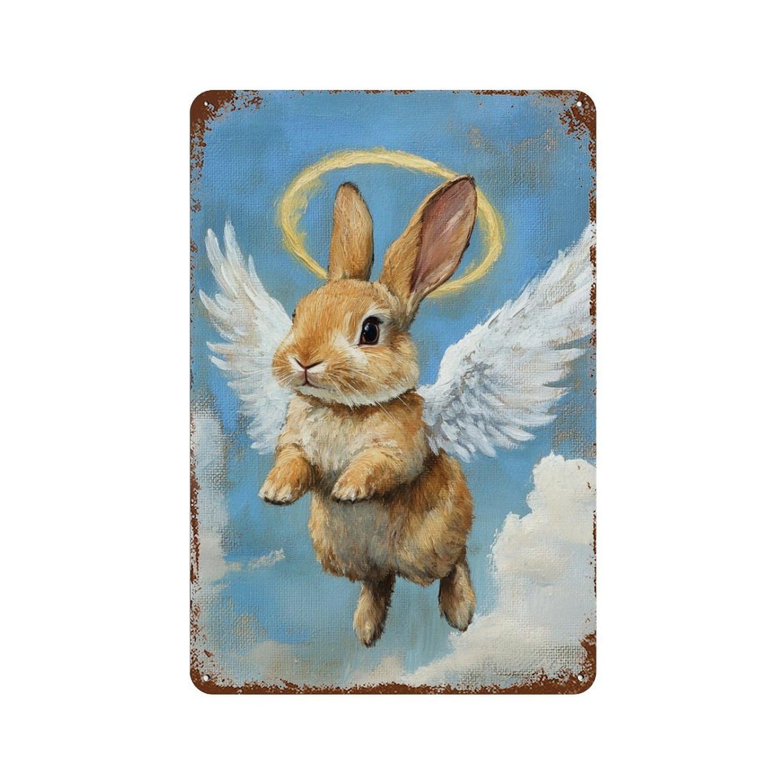 Angel Bunny with Wings Vintage Metal Tin Sign 11.8"x7.9", Farmhouse Wall Decor for Garage, Bar And Workshop Decor