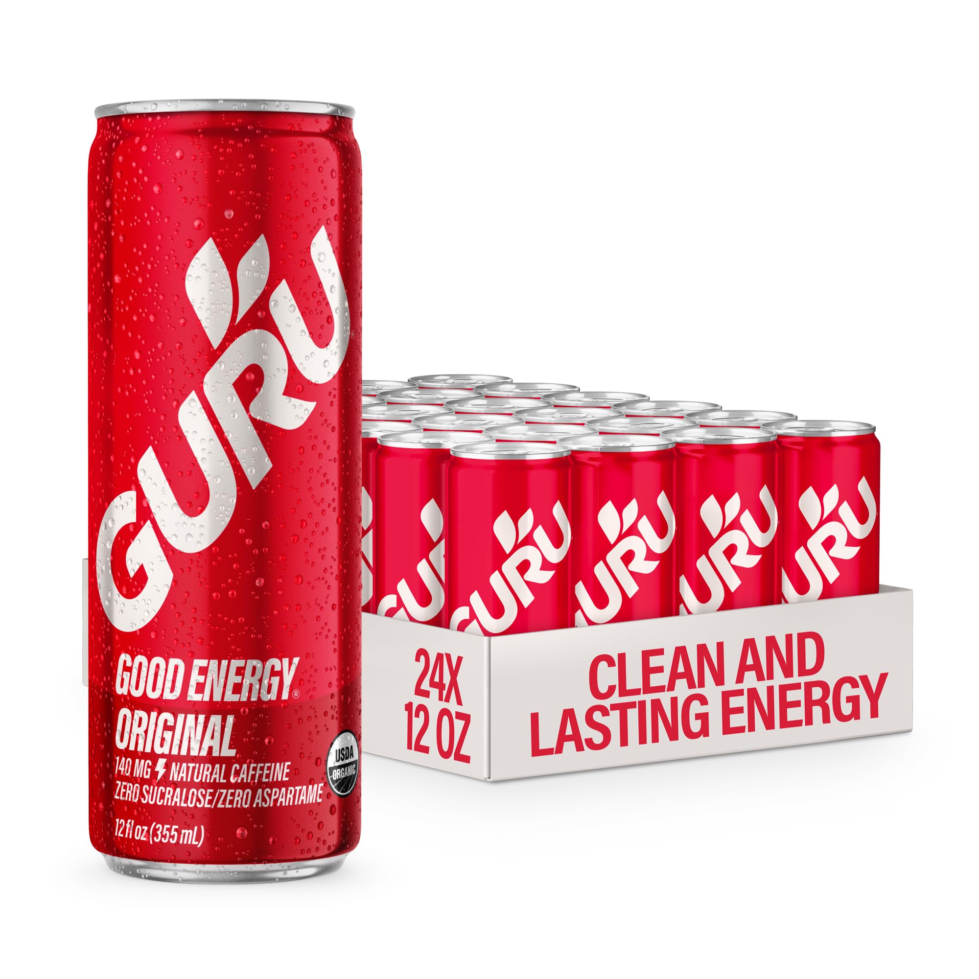 Original Organic Energy Drinks, Clean Energy Drink with Plant Based Natural Caffeine from Green Tea, Gluten Free and Vegan, 140MG Caffeine, Healthy Drinks, 12oz (Pack of 24)