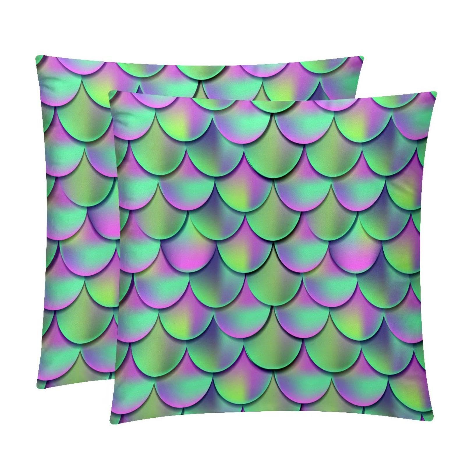 TDGKPZ Mermaid Scale Green Throw Pillow Covers 2 Pack Pillowcases Soft Cozy Pillow Cases For Couch Bed Sofa 45x45cm
