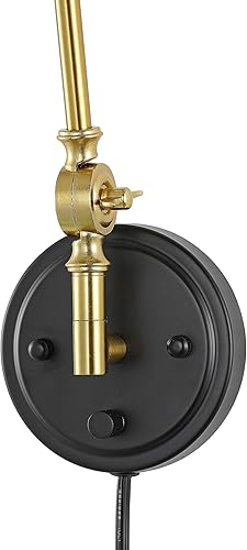 Miniatura 5 de WINGBO Aplique de pared envuelto en ratán, lámpara de pared ajustable con brazo oscilante, plegable, lámpara dorada, lámpara de noche vintage,