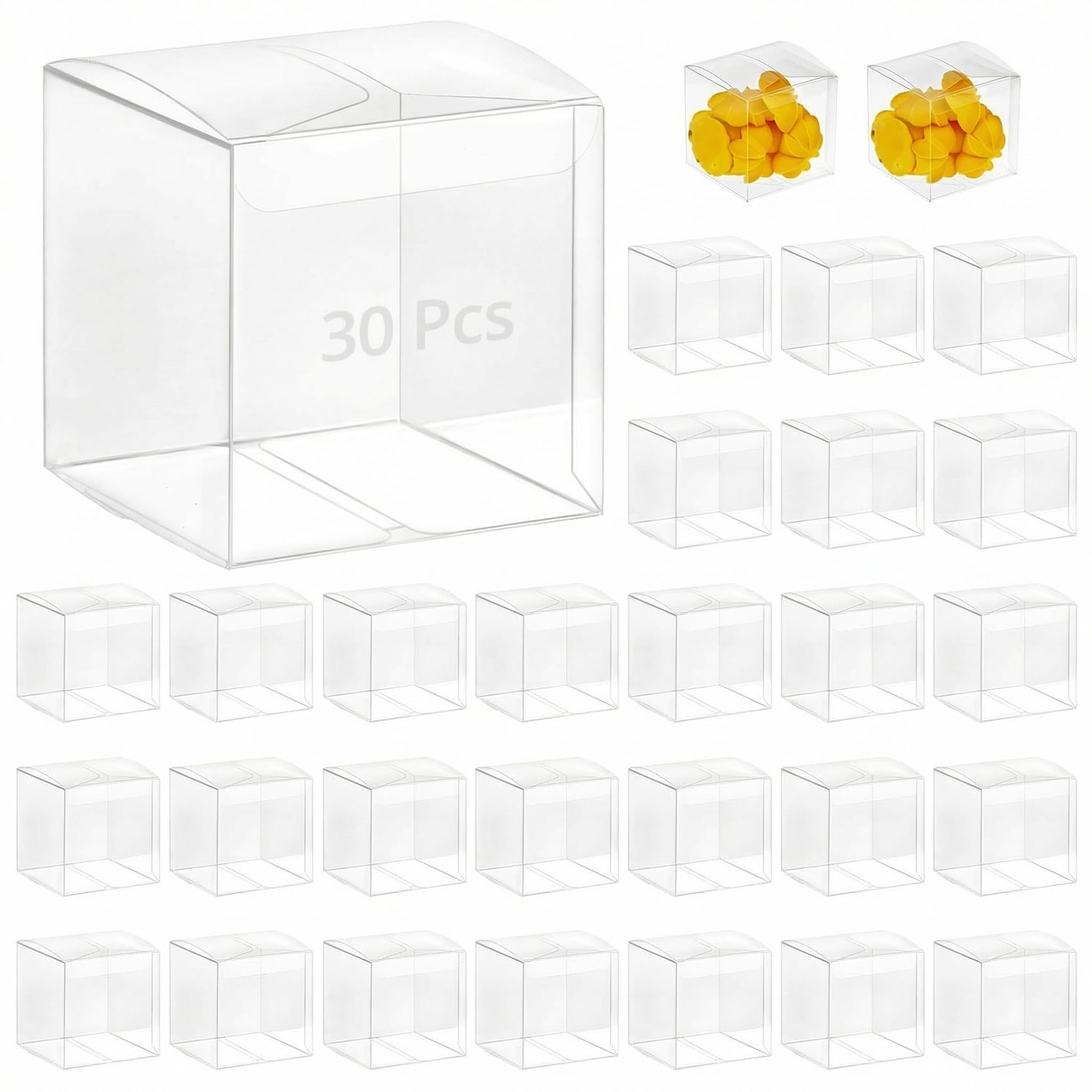 QWORK® 30PCS 7x7x7cm Cube Transparent PVC Gift Boxes, Favour Boxes for Gift, Jewelry Storage, Cakes & Candy