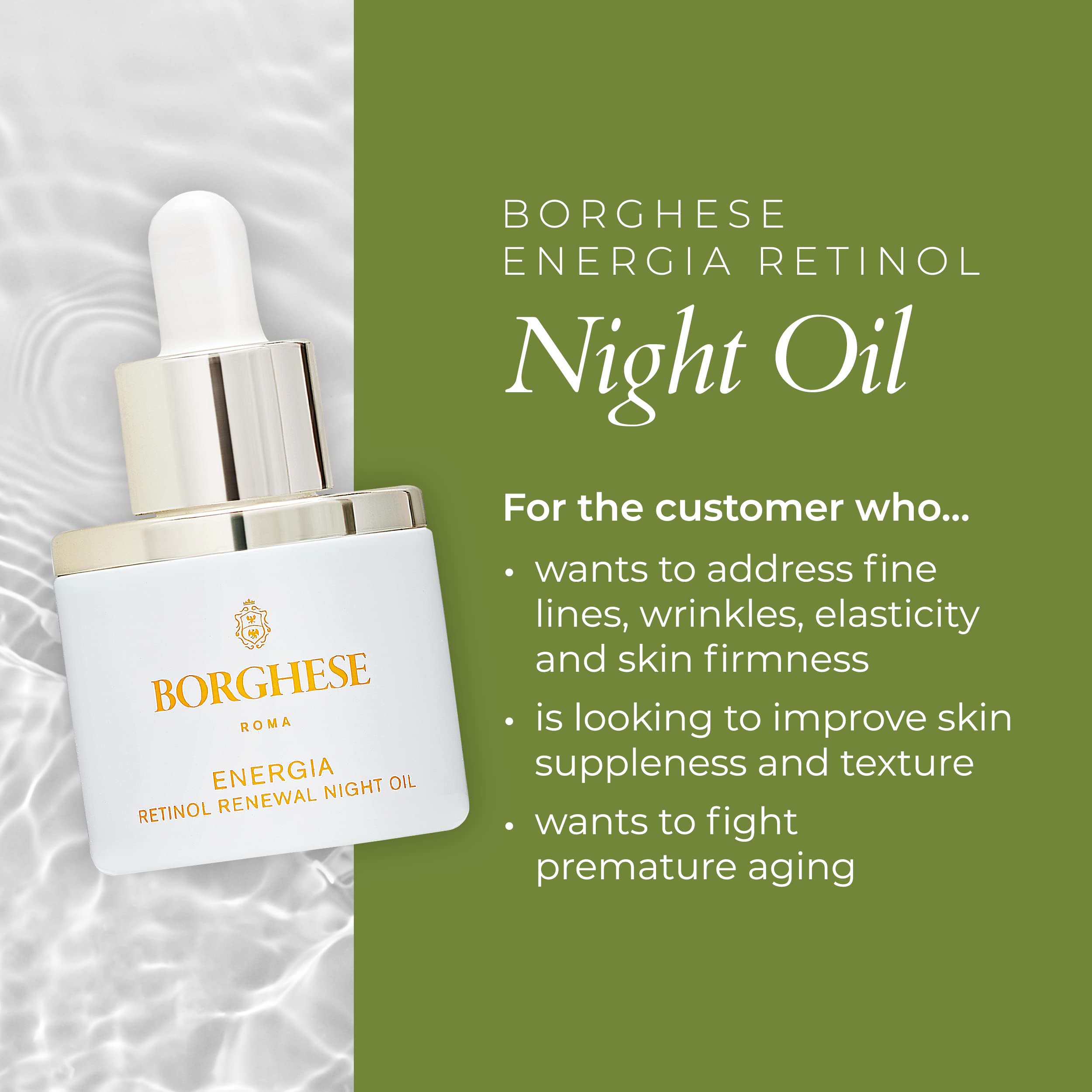 Borghese ENERGIA Retinol Renewal Night Oil - Retinol Serum For Face - 0.9 FL Oz