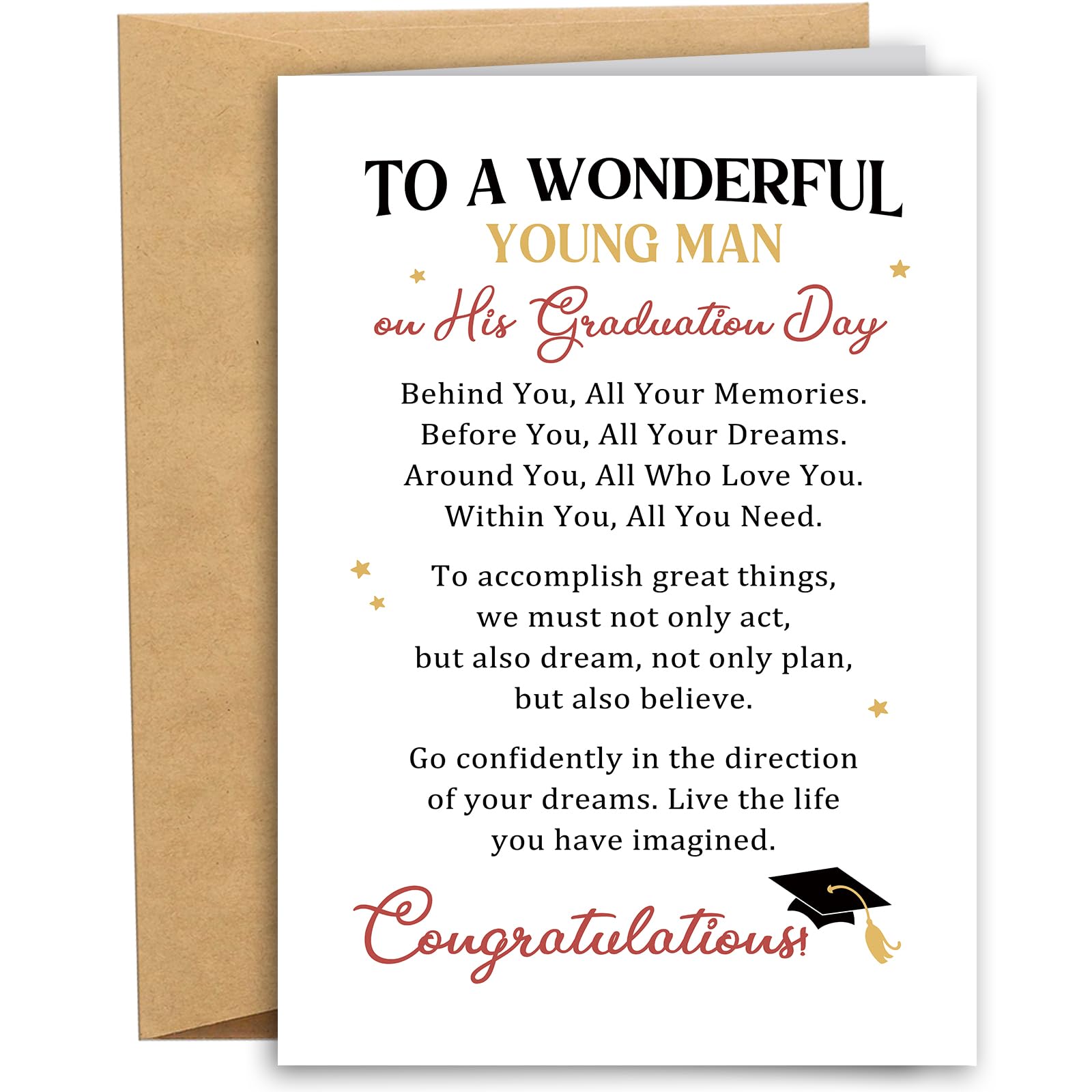 RYYike Congratulations Card for Young Men, Poem Graduation Cards for Him, High School College Grad Card, To A Wonderful Young Man On His Graduation