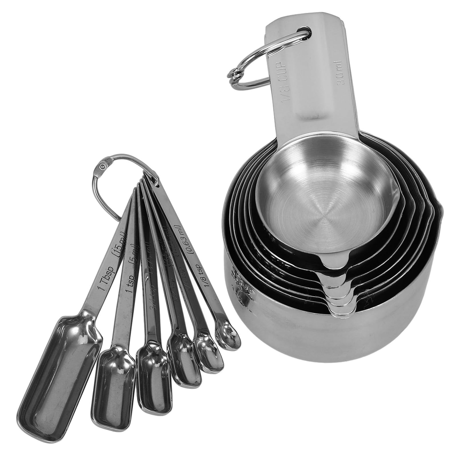 Happyyami Juego de Cucharas Medidoras Capacidad desde 0.63ml hasta 240ml de Acero Inoxidable 304 Diseño Apilable y Asas para Cocina y Repostería