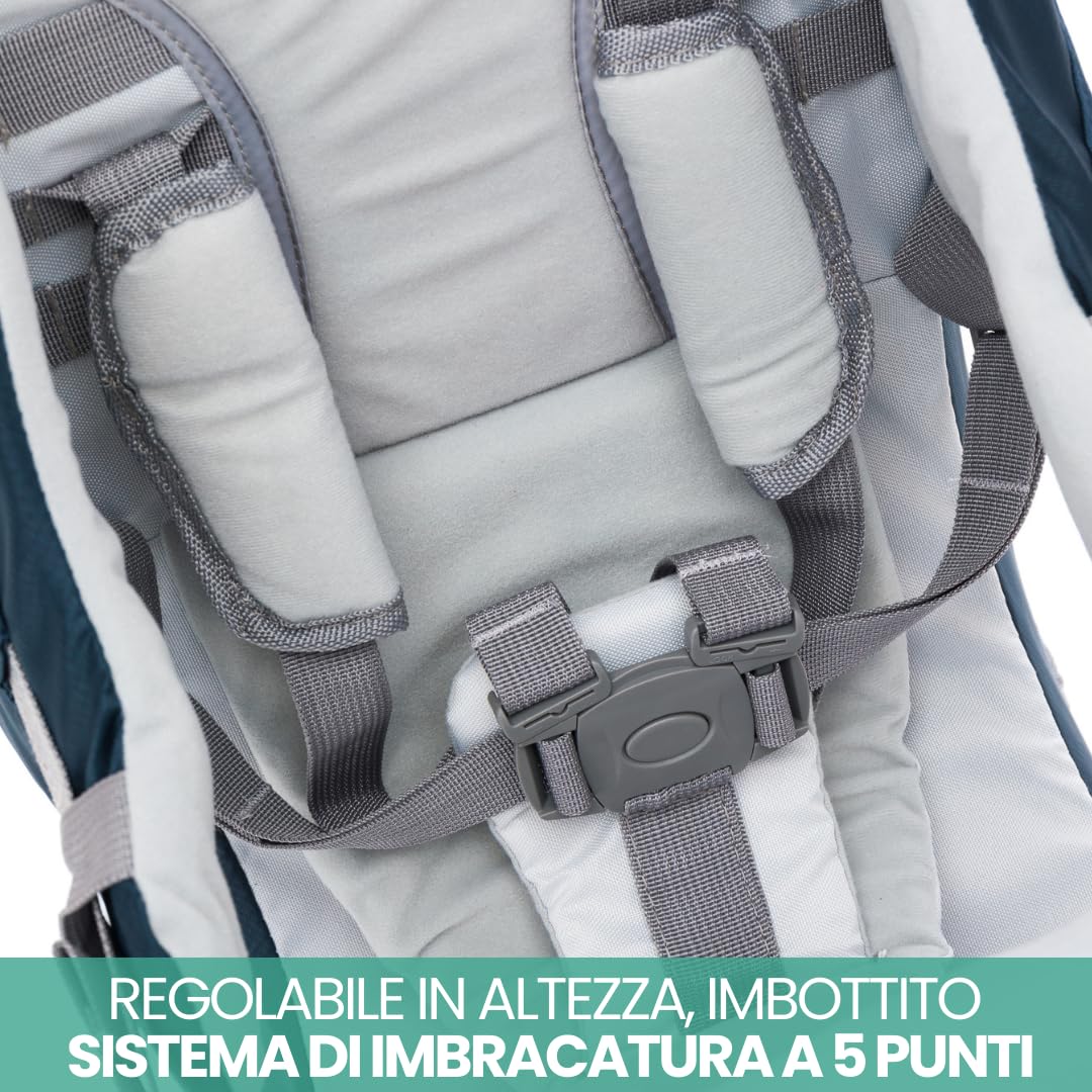 Fillikid Zaino Porta Bambino Montagna, con Protezione Sole, Cintura - Zaino Trekking Porta Bambino e Neonati da 6 Mesi Fino a 18 kg - Blu, grigio