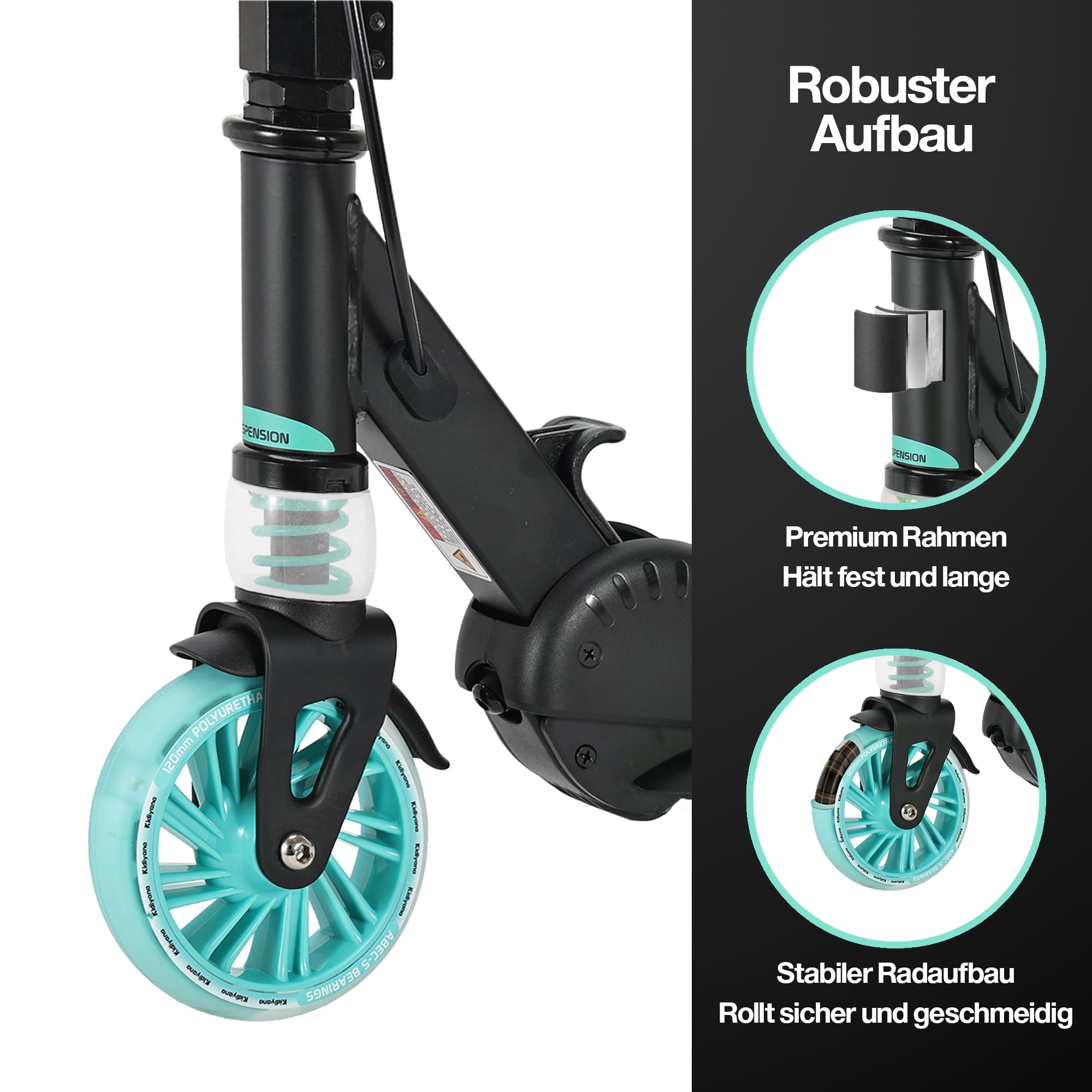 Kinderroller Scooter ab 5 Jahren bis 50 kg – Tretroller für Jungen & Mädchen mit 120 mm PU-Leuchträdern, ABEC-5 Kugellager, Handbremse & Stoßdämpfung, klappbar & höhenverstellbar