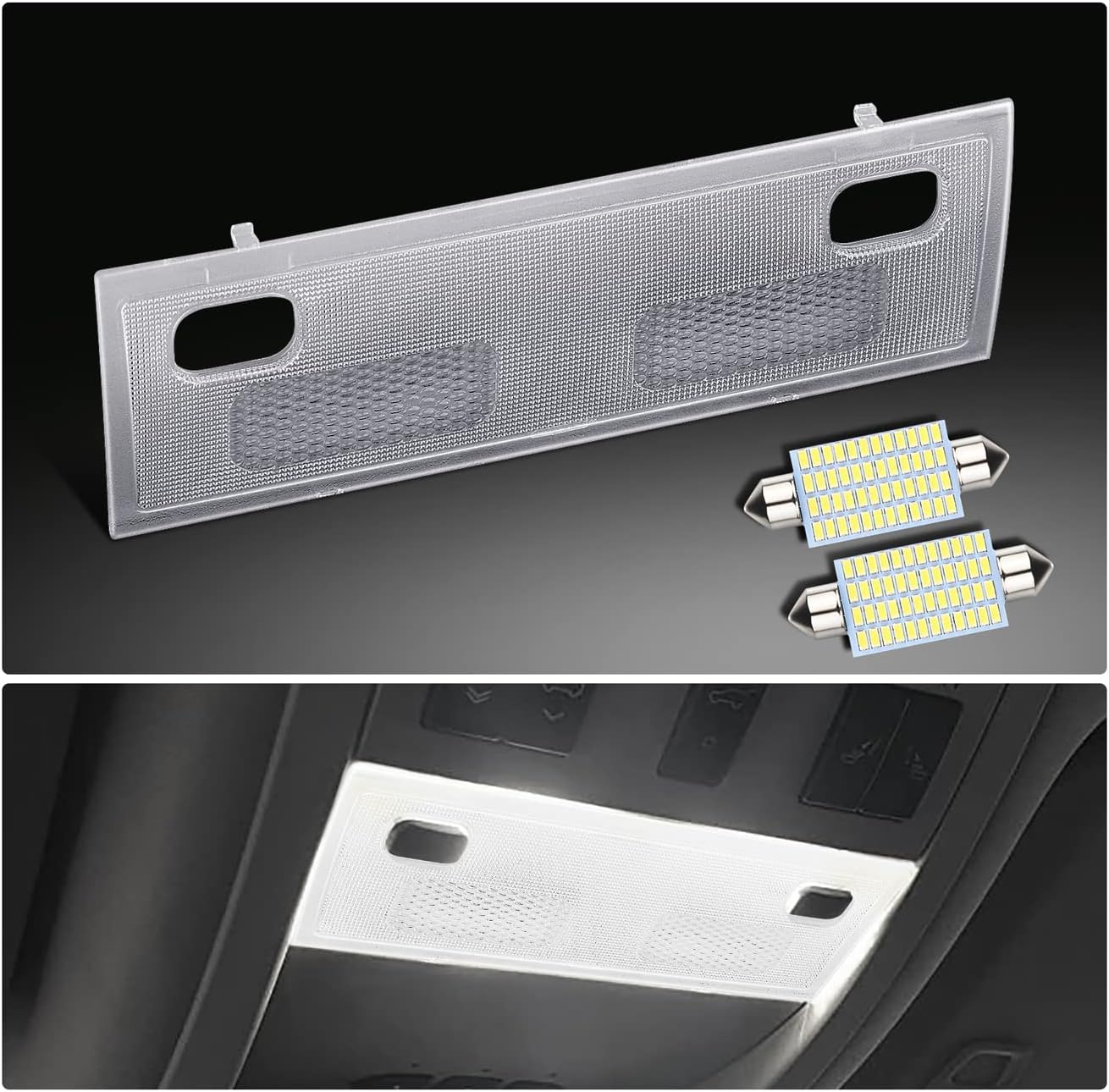 Interior Map Dome Light Cover Clear Lens Overhead Console with White LED Bulbs Compatible with 2007-2013 Chevy Silverado GMC Sierra Suburban Avalanche Tahoe Yukon Escalade