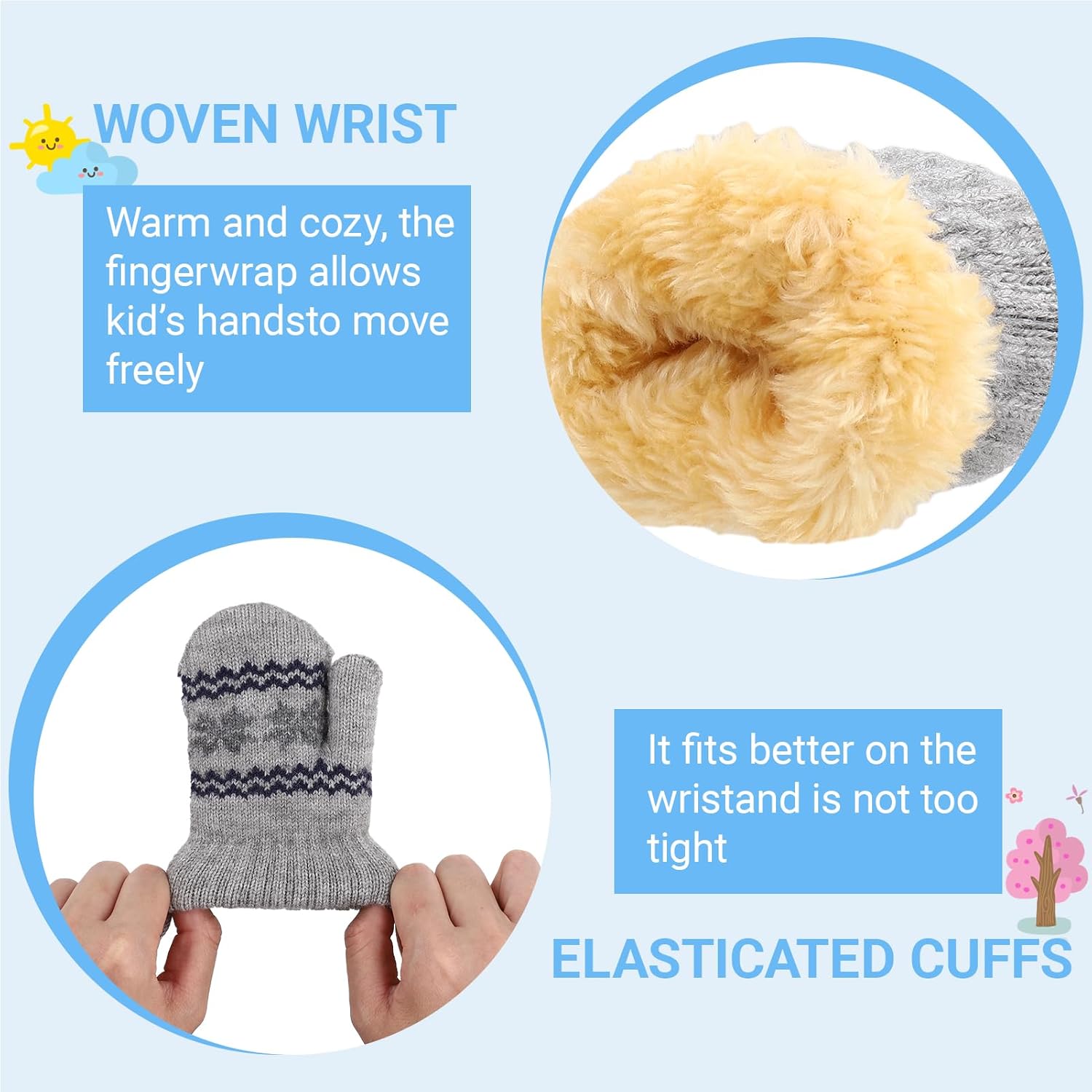 Winter Knit-Mittens Gloves for Kids - Winter Warm Fleece Lining with Anti-Loss String Gloves 0-2Years - Image 5