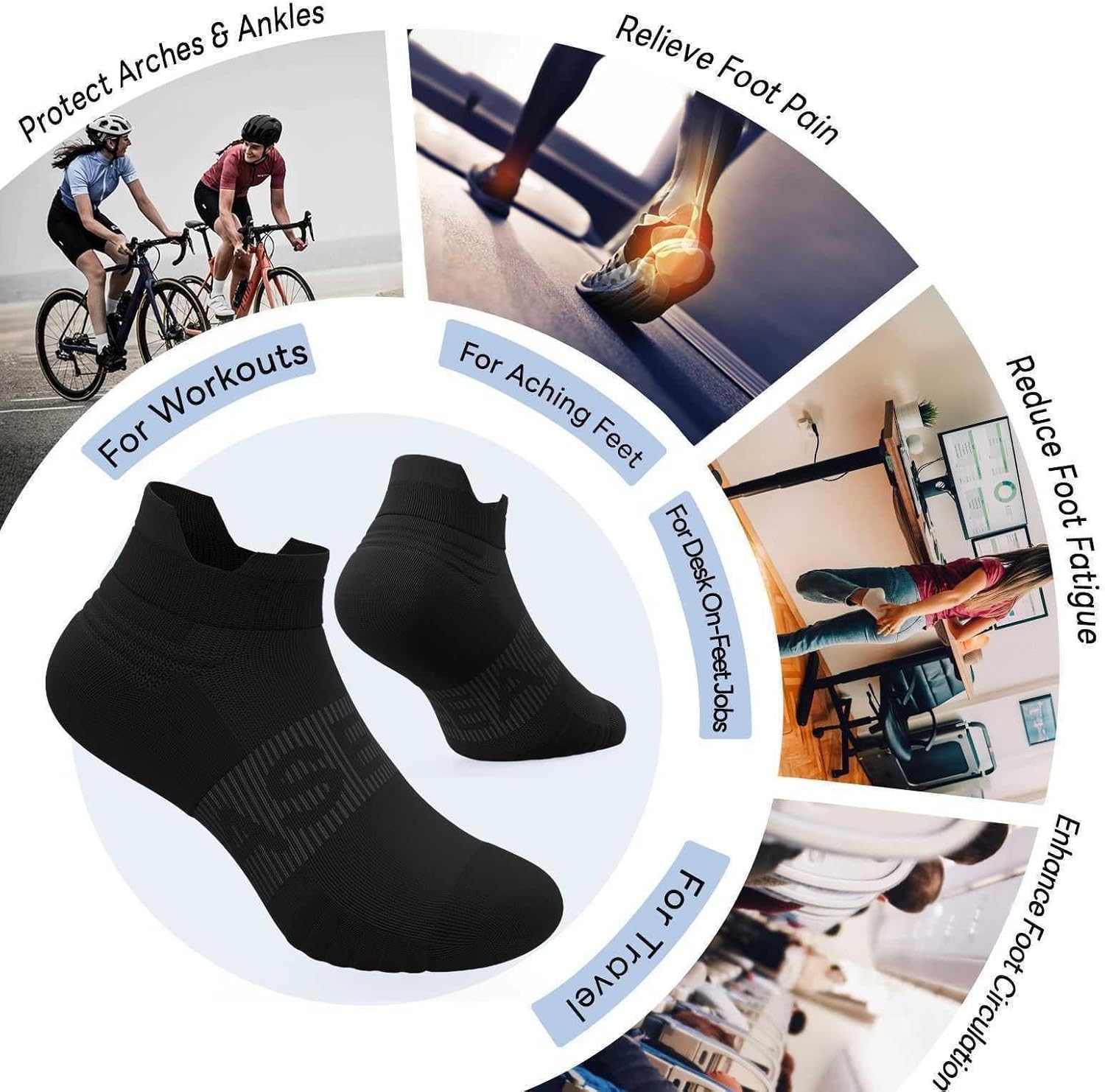 6 Pairs Ankle Compression Socks Men Women 15-20mmHg Cushioned Low Cut Athletic Arch Support Travel Plantar Fasciitis - Image 3