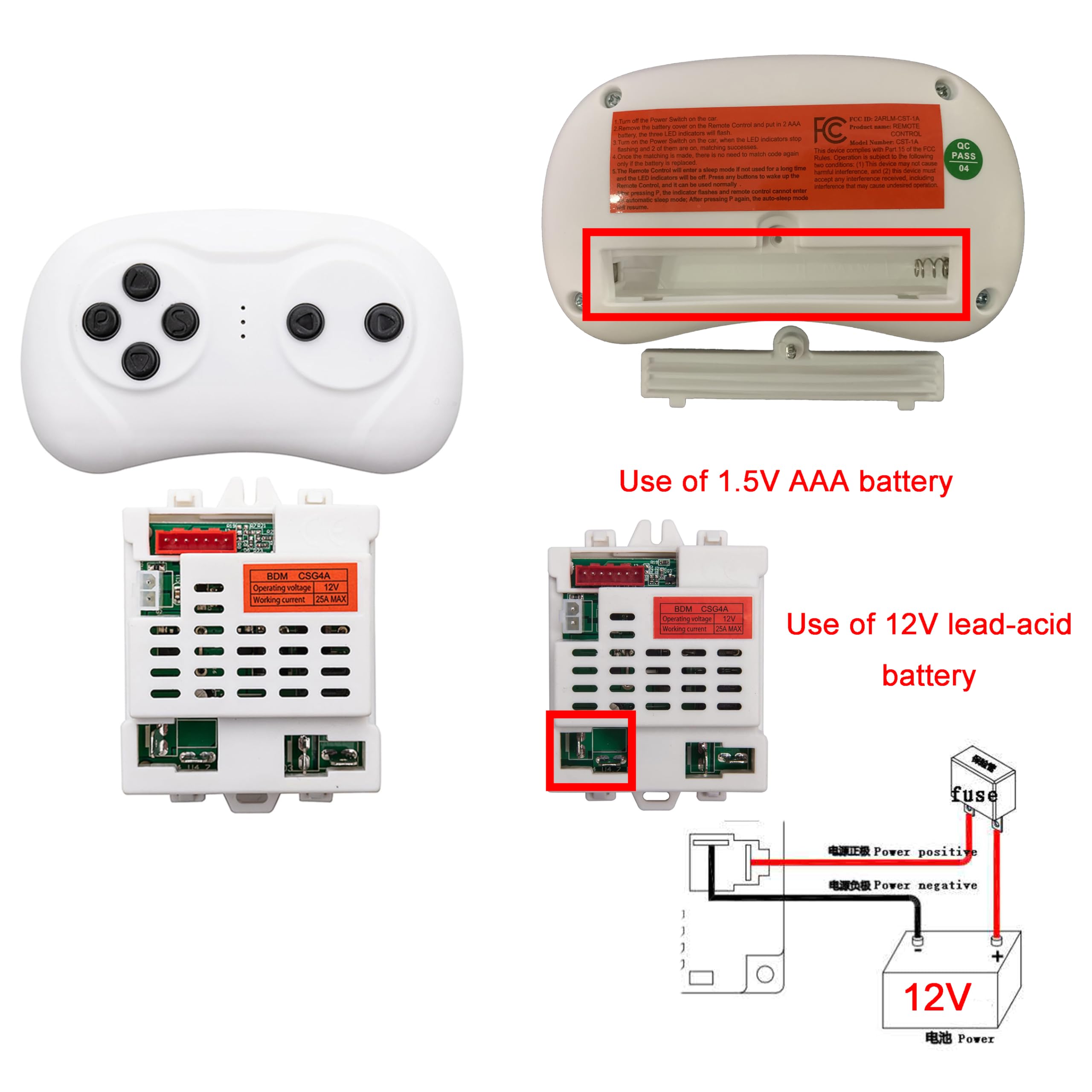 BDM-CSG4A 12 V Bambini Power Riding Car 2.4G Ricevitore Controller Control Box Accessori per bambini Elettrico Equitazione Auto Parti di ricambio