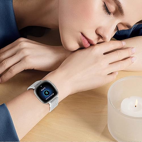 Miniatura 6 de Nigaee Bandas elásticas de nailon y correas de silicona de encaje compatibles con Fitbit Versa 3Versa 4SenseSense 2, correas de repuesto ajustables