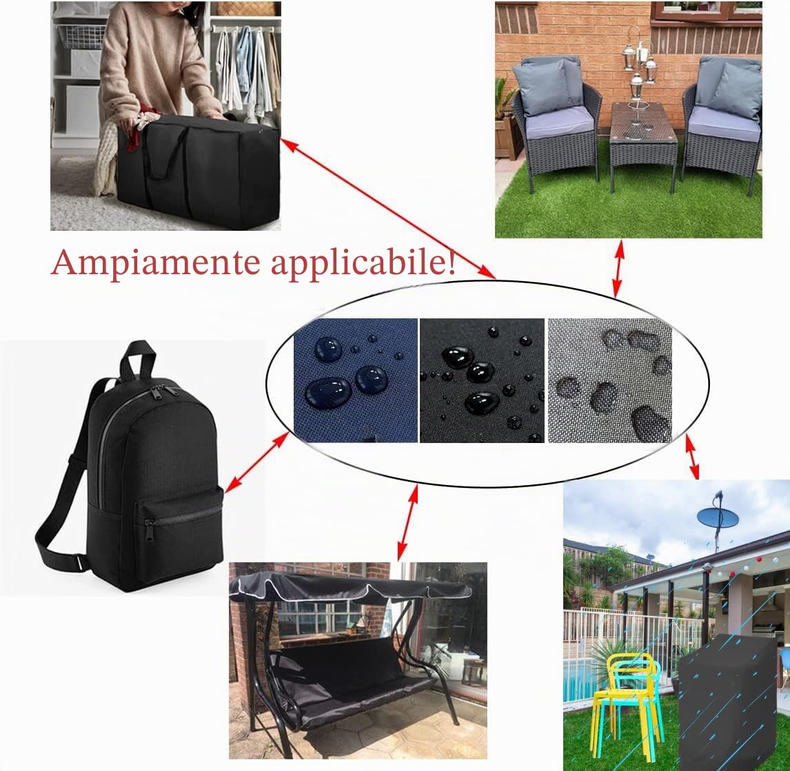 Tessuto Oxford 600D impermeabile, resistente, rivestito in PVC al 100%, resistente agli strappi, resistente ai raggi UV (nero, 200 cm x 146 cm)