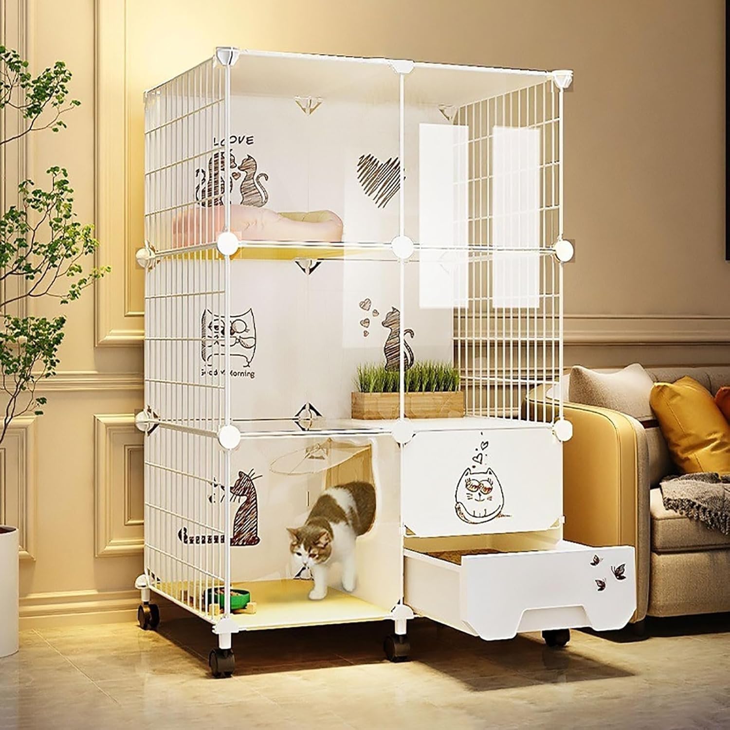 Enclos sûr et pratique pour chats évitant les fugues avec roulettes amovibles