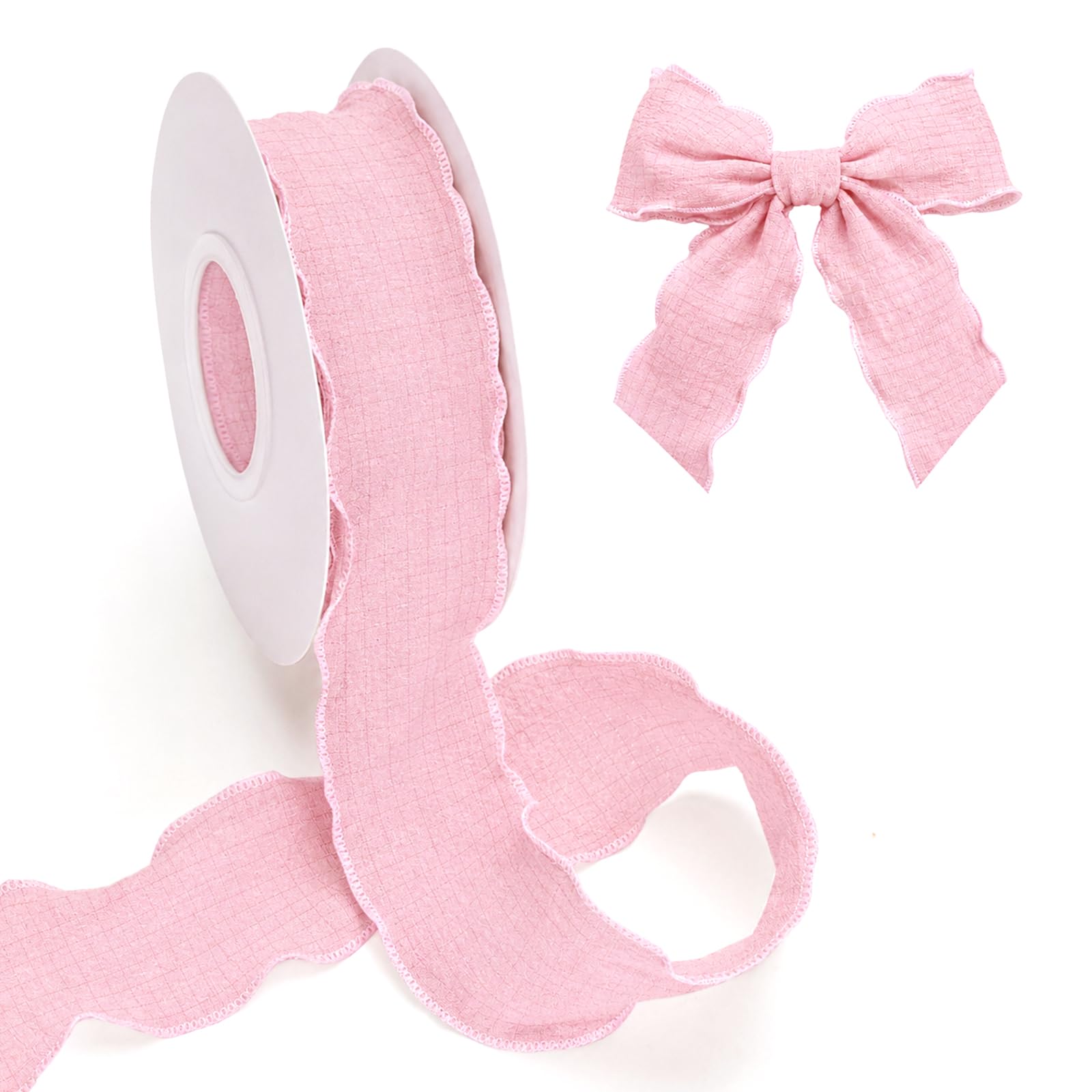 G2PLUS 40mm Dusty Pink Wrinkled Chiffon Ribbon: 10 Yards Wavy Edge Trimming Ribbon for Crafting, Bouquet, Gift Wrapping, Wedding Decoration
