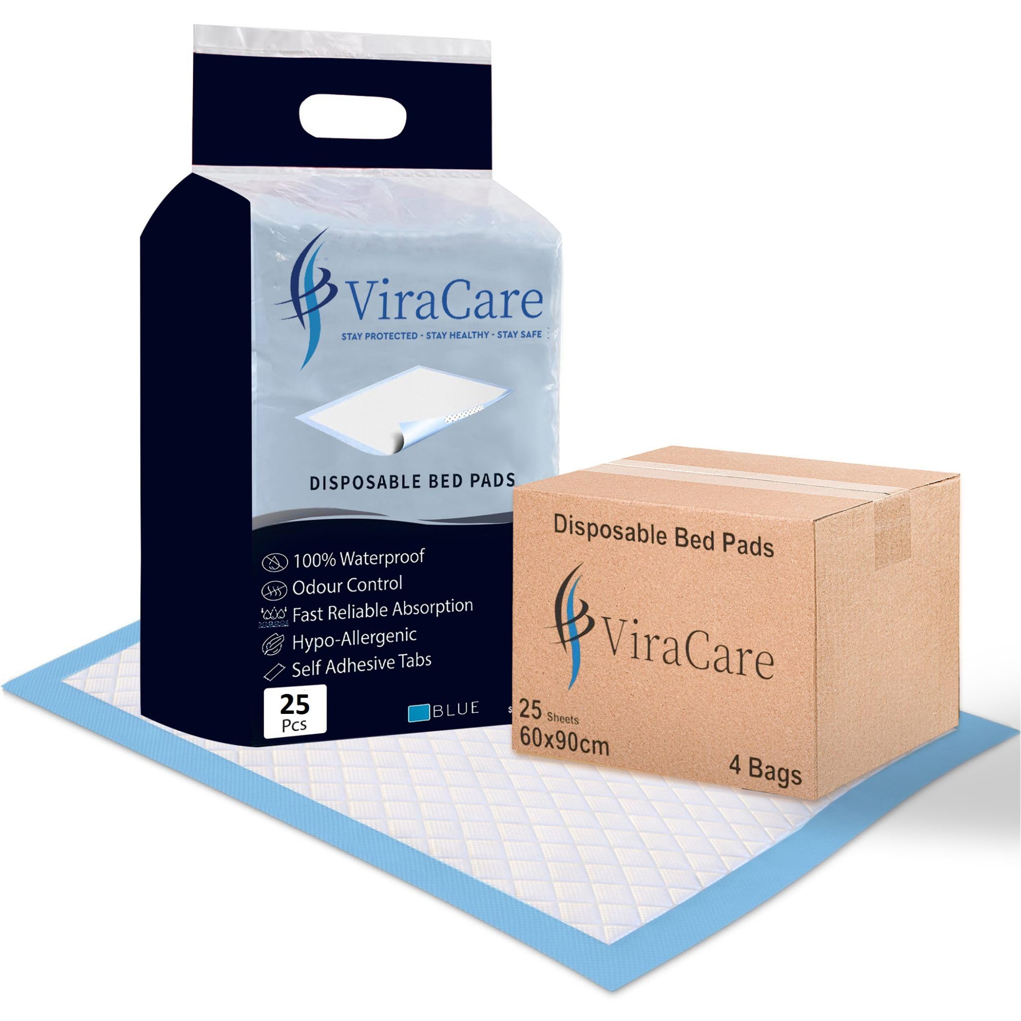 100 x Alèses jetables pour l'incontinence avec languettes adhésives | Paquet de 100 | Alèses jetables 60x90 | Alèse jetable Adulte, Personnes âgées et Enfants | Protection lit Incontinence et fuites