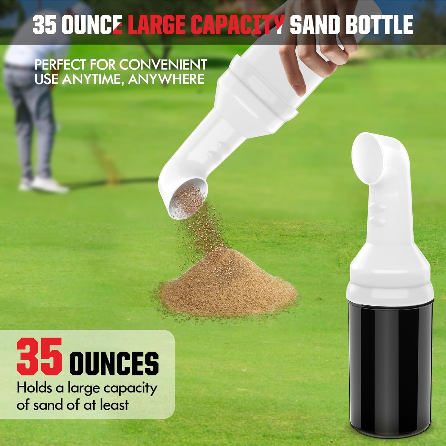 No Drilling Golf Cart Sand Bottle with Holder Bracket, Sand Bottle for Golf Cart YAMAHA Club Car EZGO with 1" Square Tube, Golf Cart Sand Divot Seed Bottle Holder Bucket 35 oz Large Capacity