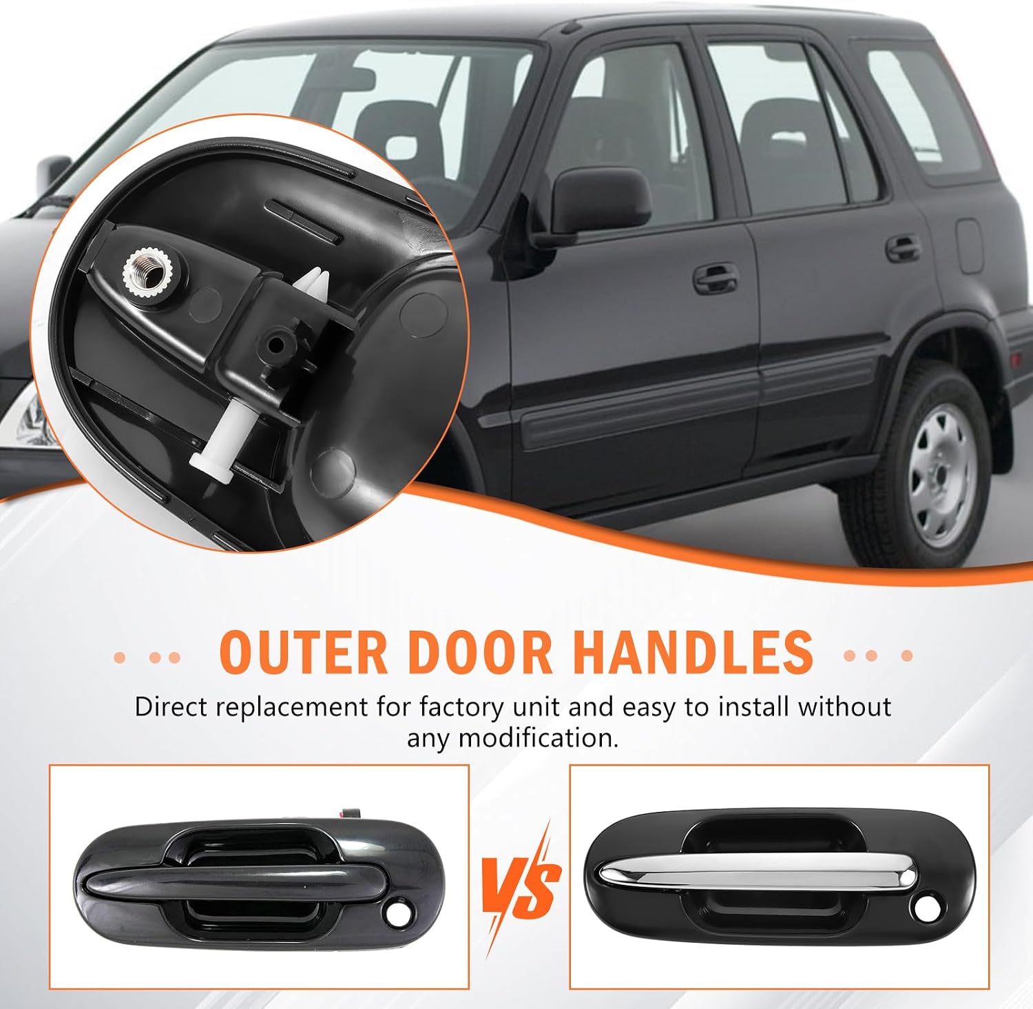Exterior Door Handle Fit for CRV 1997 1998 1999 2000 2001, Front and Rear Side Chrome Outer Handle 72180ST0J02 72140ST0J02