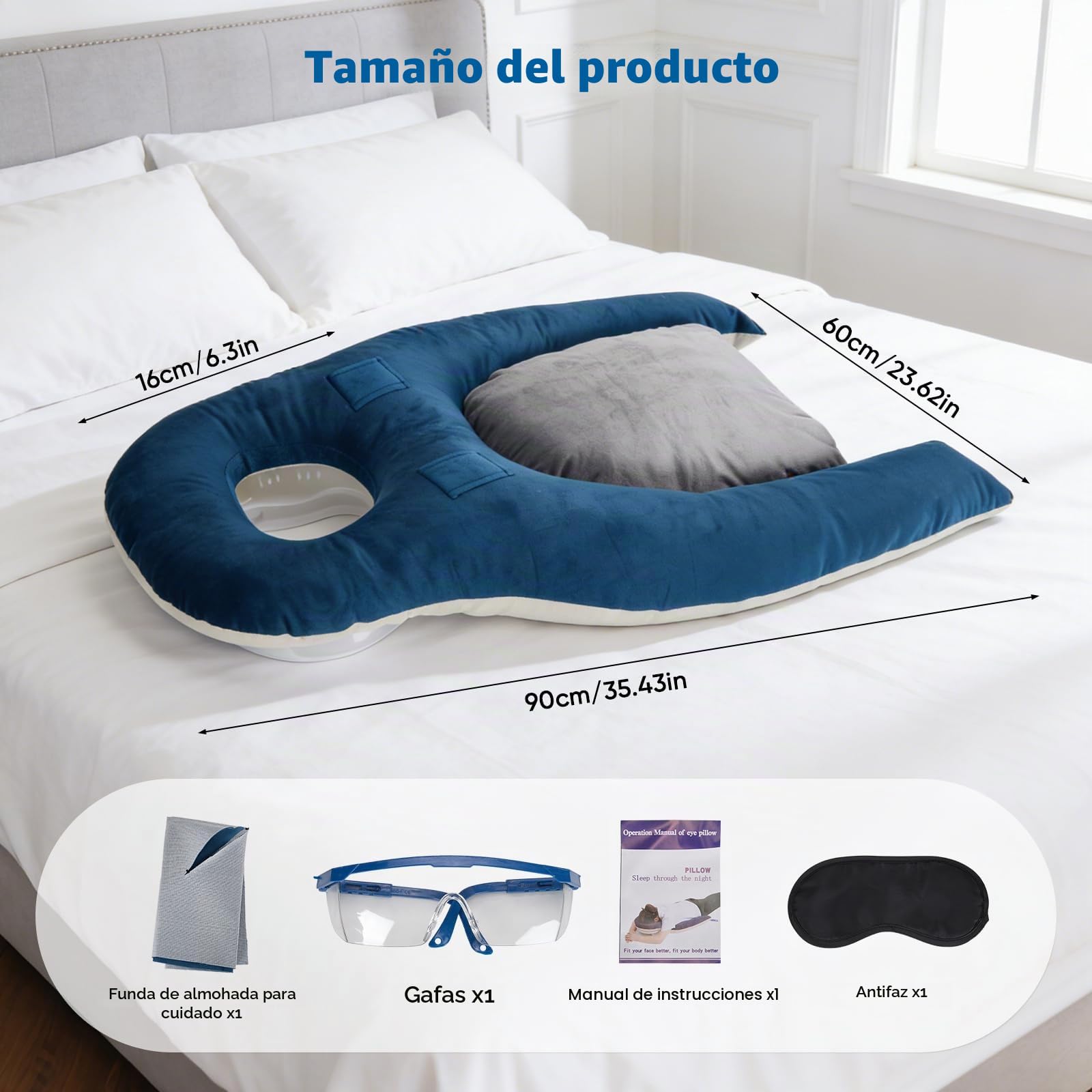 Almohada para Dormir Boca Abajo, Almohada Altura Ajustable para Recuperación Ocular Almohada Facial Ergonómica con Espuma Viscoelástica Almohada Contorneada para Posicionamiento Boca Abajo