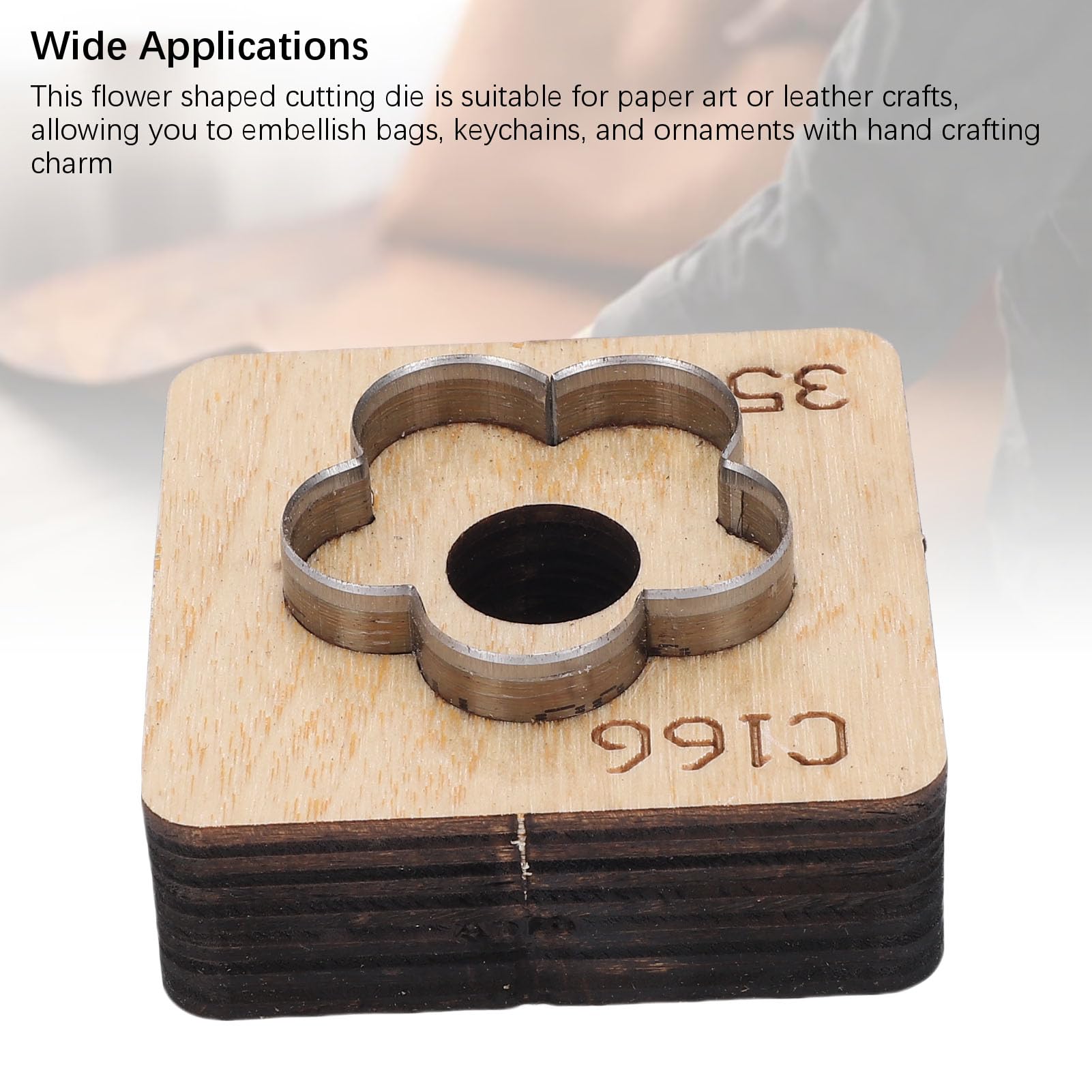 Fustella di Cuoio a Forma di Fiore, Stampo di Punzonatura in Legno Massello e Acciaio al Carbonio per Tagli Netti, con Design a Pressione Facile per (35mm)