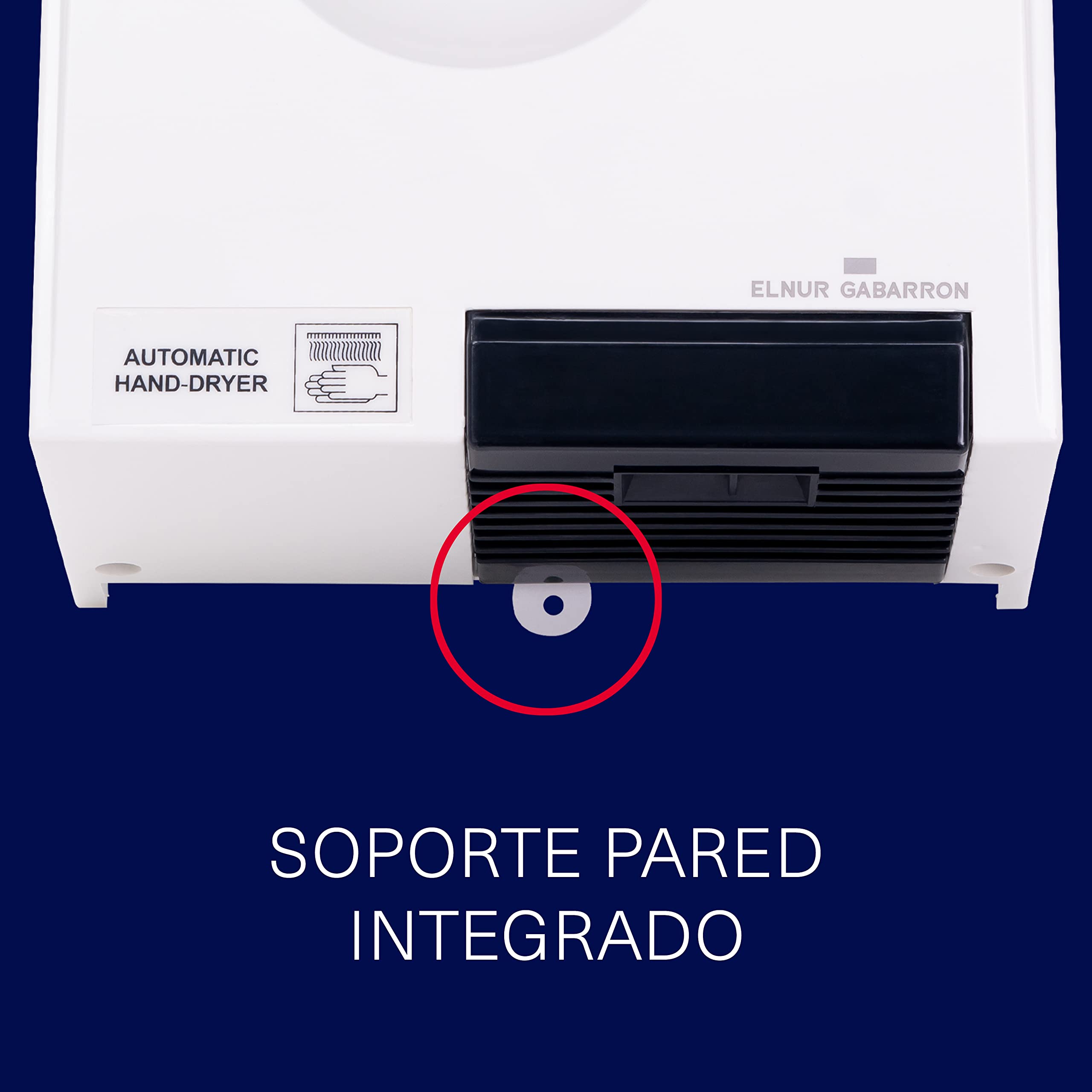 ELNUR GABARRON Secamanos Eléctrico para Baño - Modelo SM18P - Potencia de 1800 W - Funcionamiento Automático con Limitador Térmico - Color Blanco - 25 x 33 x 15 cm