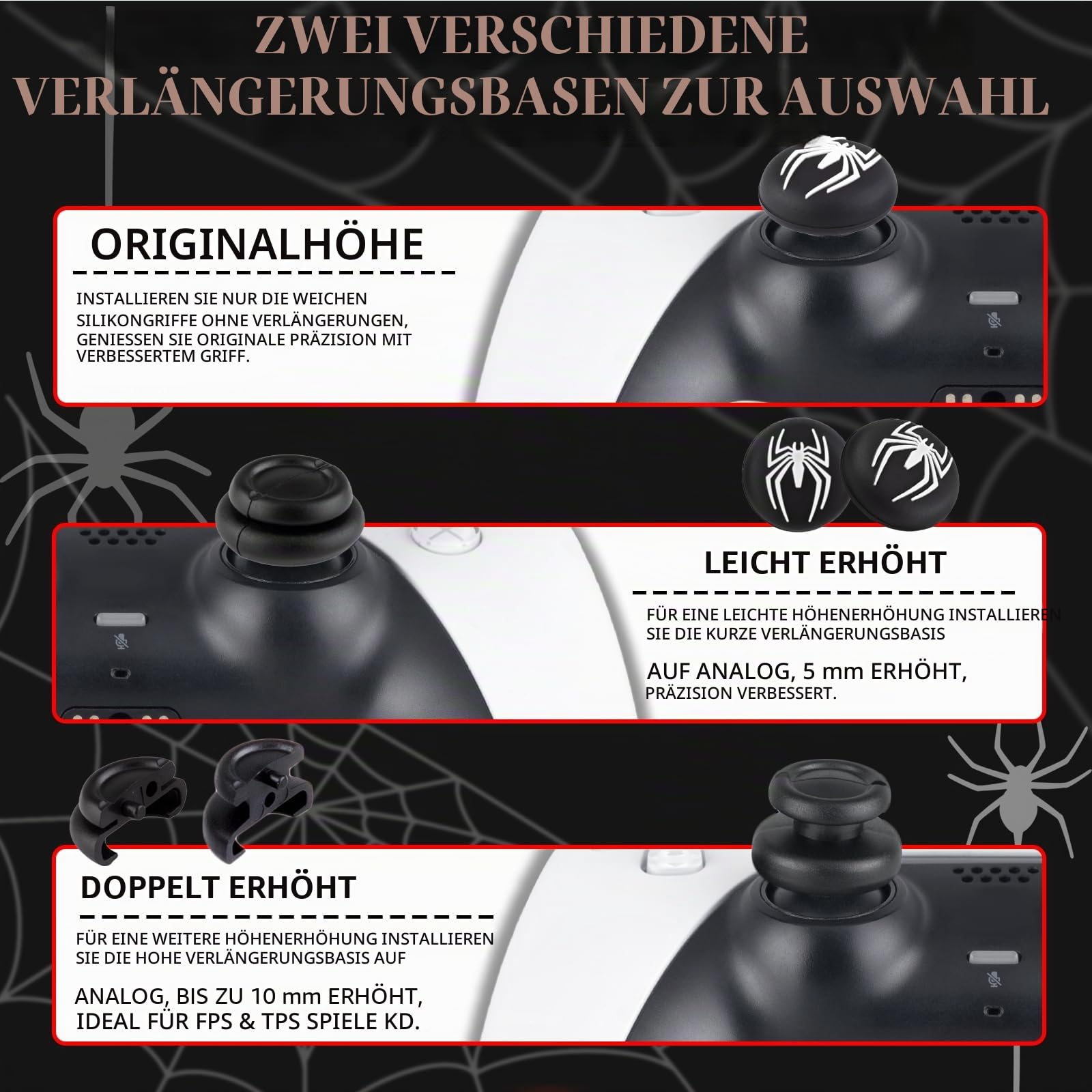 Silikon-Aufkleber für PS5-Controller, Venom, Weiß, 1 Stück & Verlängerungsgriffe