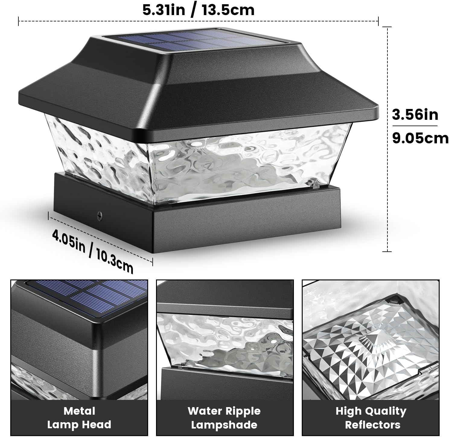 SIEDiNLAR 4x4 Solar Post Cap Lights 2 Modes Metal Deck Fence Post Light Waterproof Outdoor for 3.5x3.5 4x4 Vinyl Wooden Posts Patio Garden Decor, Warm/Cool White (12 Pack, Black)