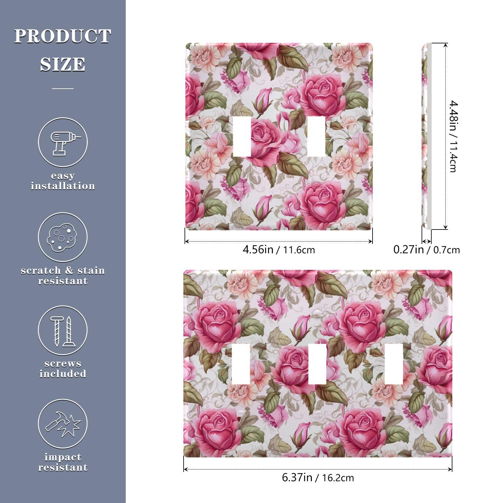 UMIRIKO Pink Rose Flower Light Switch Cover Plate Covers Decorative Double Toggle Home Decor 202a8742
