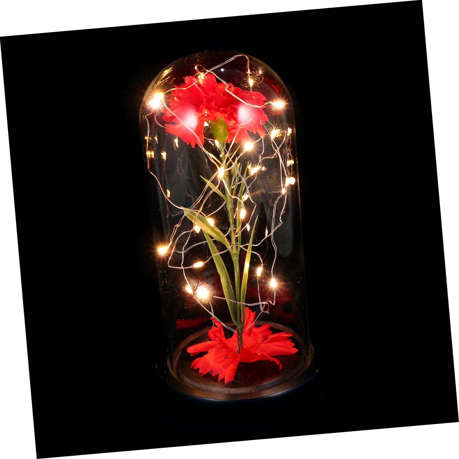 GLEAVI Flower Table Lamp Led Light Glass Dome Carnation Flower Lamp Ideal for Mother's Day