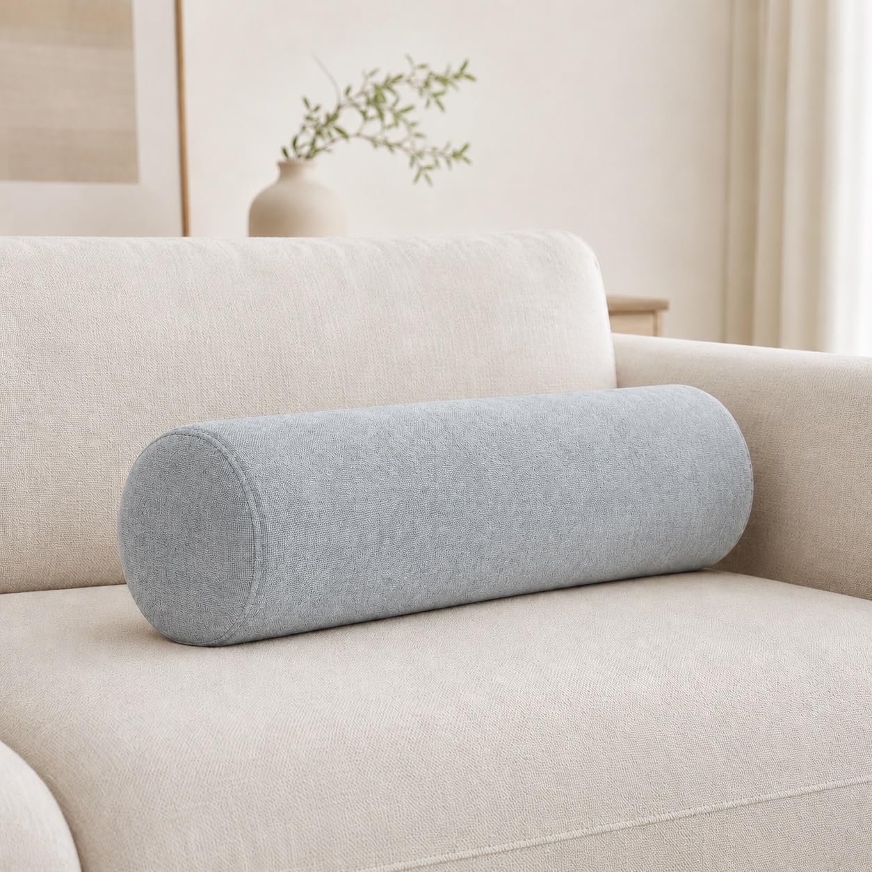 Cojin Cilindrico Extraíble y Lavable, Cojines Alargados con Cremallera, Suave Anti Desgaste Transpirable Almohada Cilíndrica Cervical de Chenilla para Lumbar y Espalda(Light Gray,12 x 90 cm)