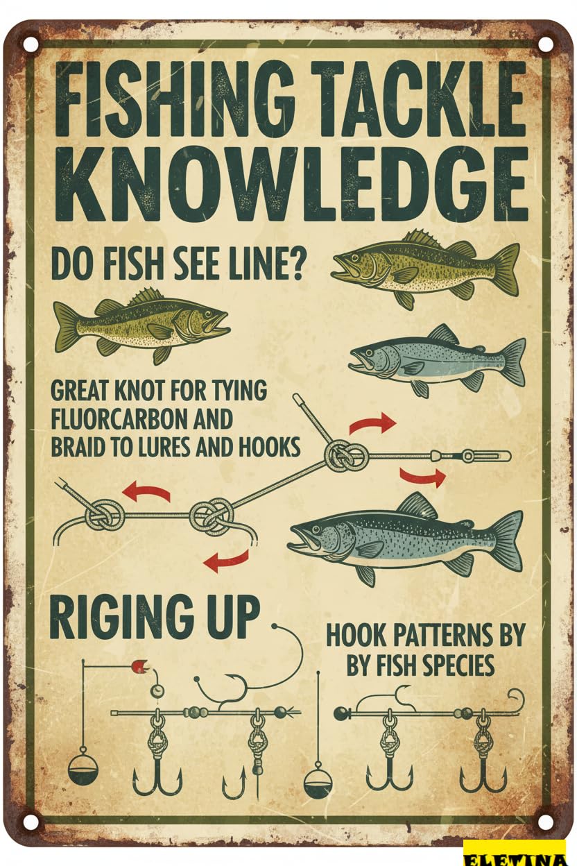 Vintage Metal Tin Sign Retro Fishing Tackle Knowledge Plaque Poster Cafe Wall Art Gift Women Men 8x12 Inch