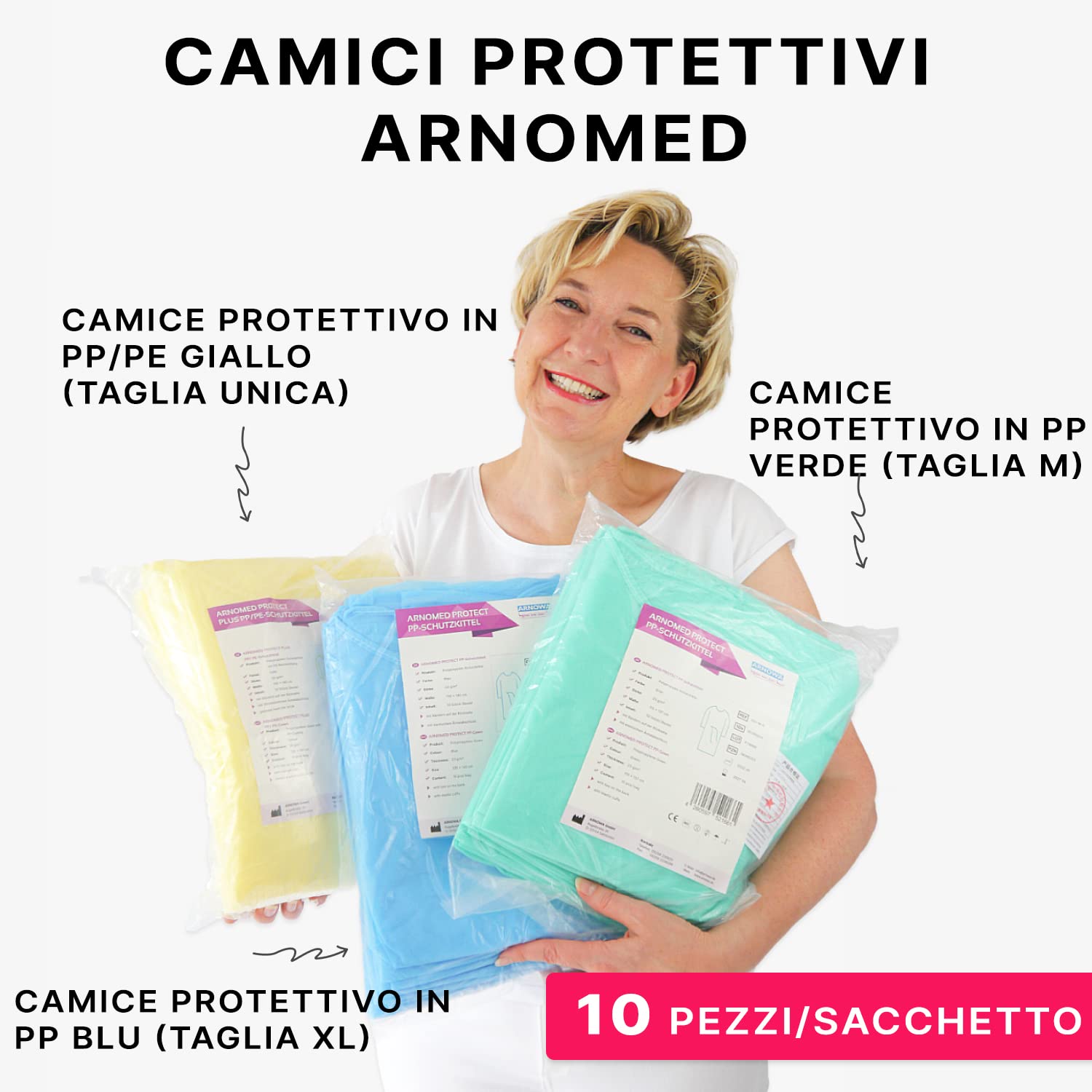 ARNOMED Camici monouso PP verde M 115x137cm 10 sztuk 23g/m²