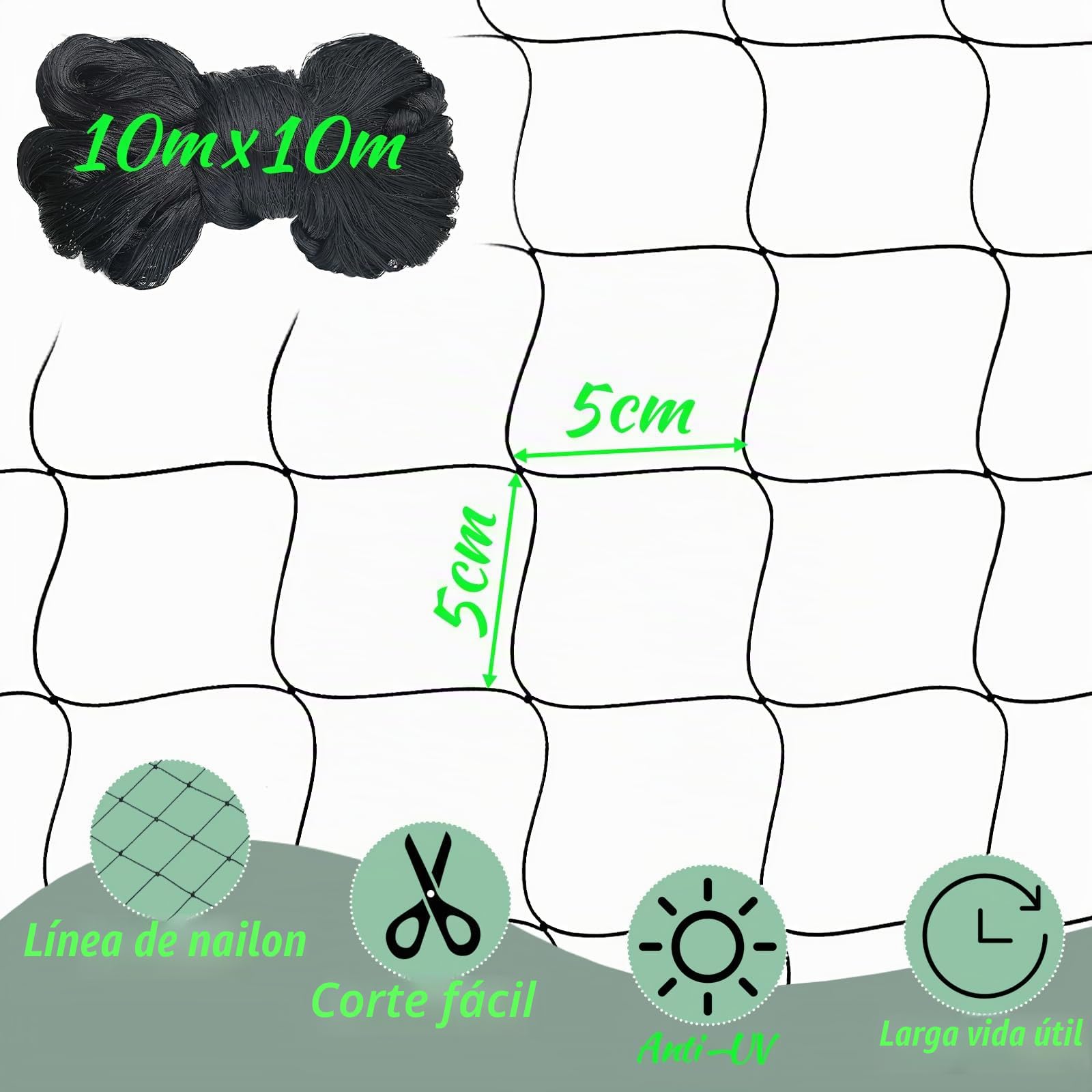 10m x 10 m Malla Antipajaros Negra, Red antipajaros Resistente, Malla para Jardin,Multiusos Red de Protección para Pájaro de Protección de Huerto, Verduras, Gallinero, Malla de 5 cm