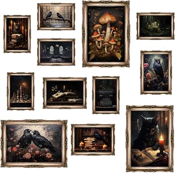 Dark Academia Decor, Victorian Gothic Wall Decor for Bedroom, Dark Academia Wall Art Goposter, Dark Raven Art Print on Canvas, Moody Wall Art Decor Esthetic Picture Vintage Halloween Decoration Wall
