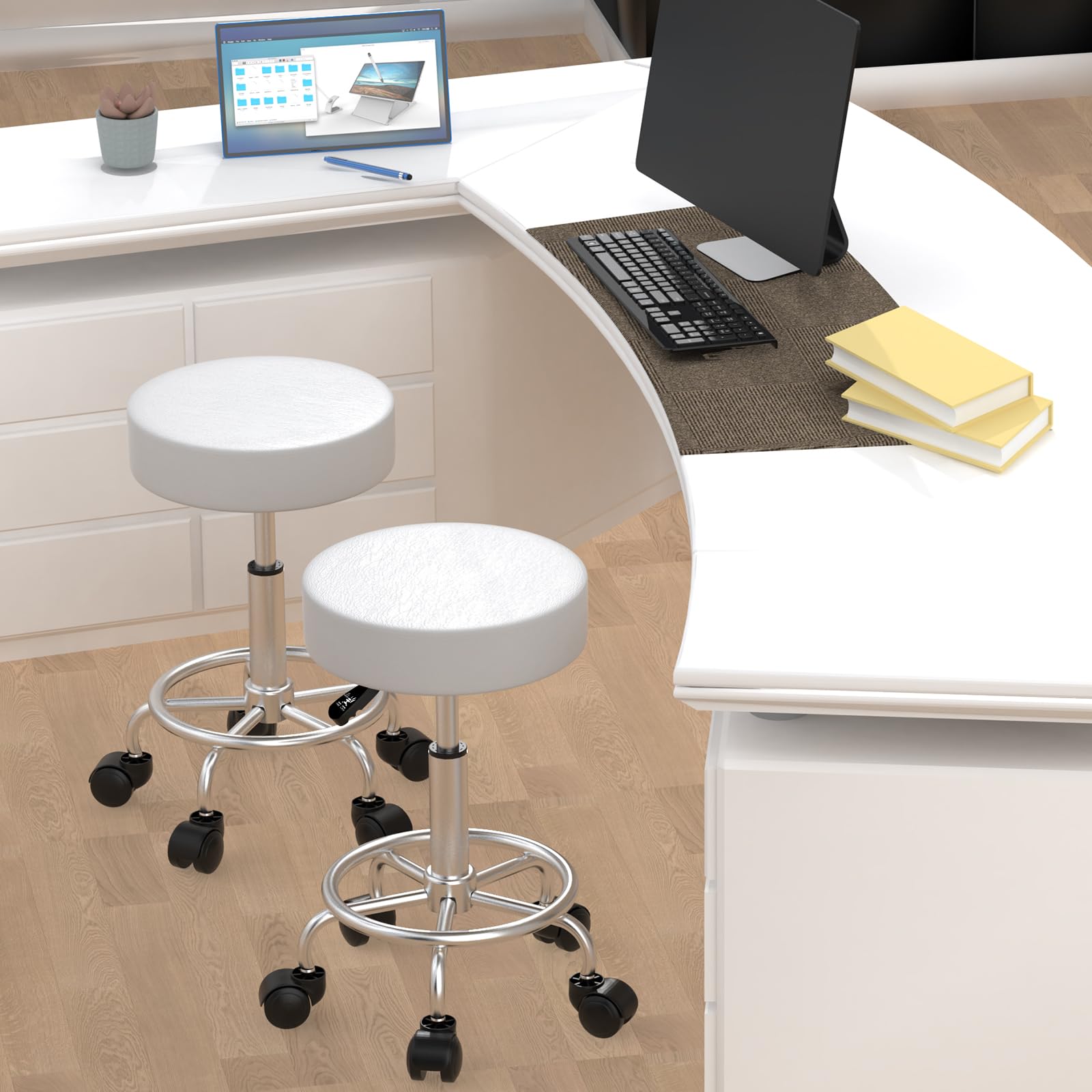 Set 2 Sgabelli Girevoli Con Rotelle | Altezza Regolabile | Schienale | Pelle PU | Nero | Per Bar/Cucina - Foto 4