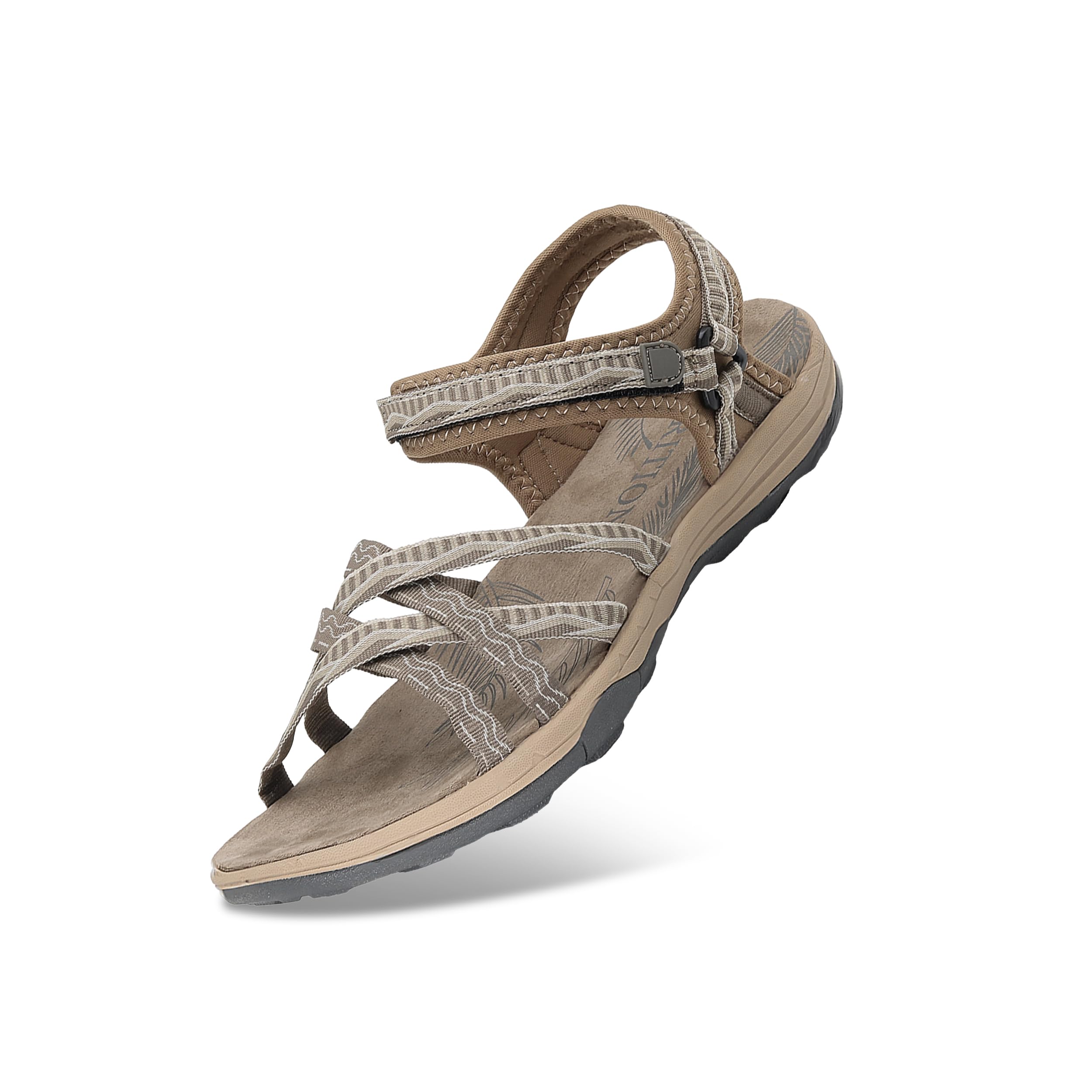 GRITIONWomen Hiking Sandals Girls Outdoor Sport Water Shoes Summer Flat Cross-Tied Sandals Open Toe Adjustable Walking Shoes Black Pink Gray Sand (10 US, Coffee/Sand)