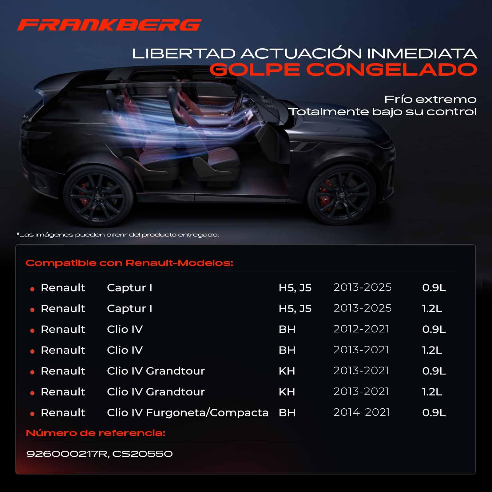 Frankberg Compresor aire acondicionado con embrague, gasolina 926000217R | Compatible con: Clio IV BH, Clio IV Grandtour KH, Clio IV Caja/Hatchback BH, C.a.p.t.u.r I H5 J5