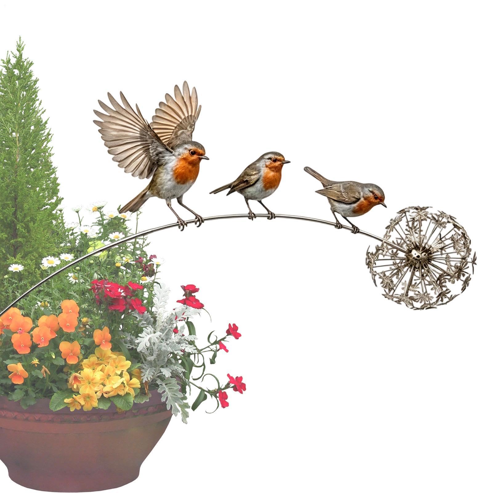 Piquet de jardin rouge-gorge en métal oiseau déco patio et arrière-cour