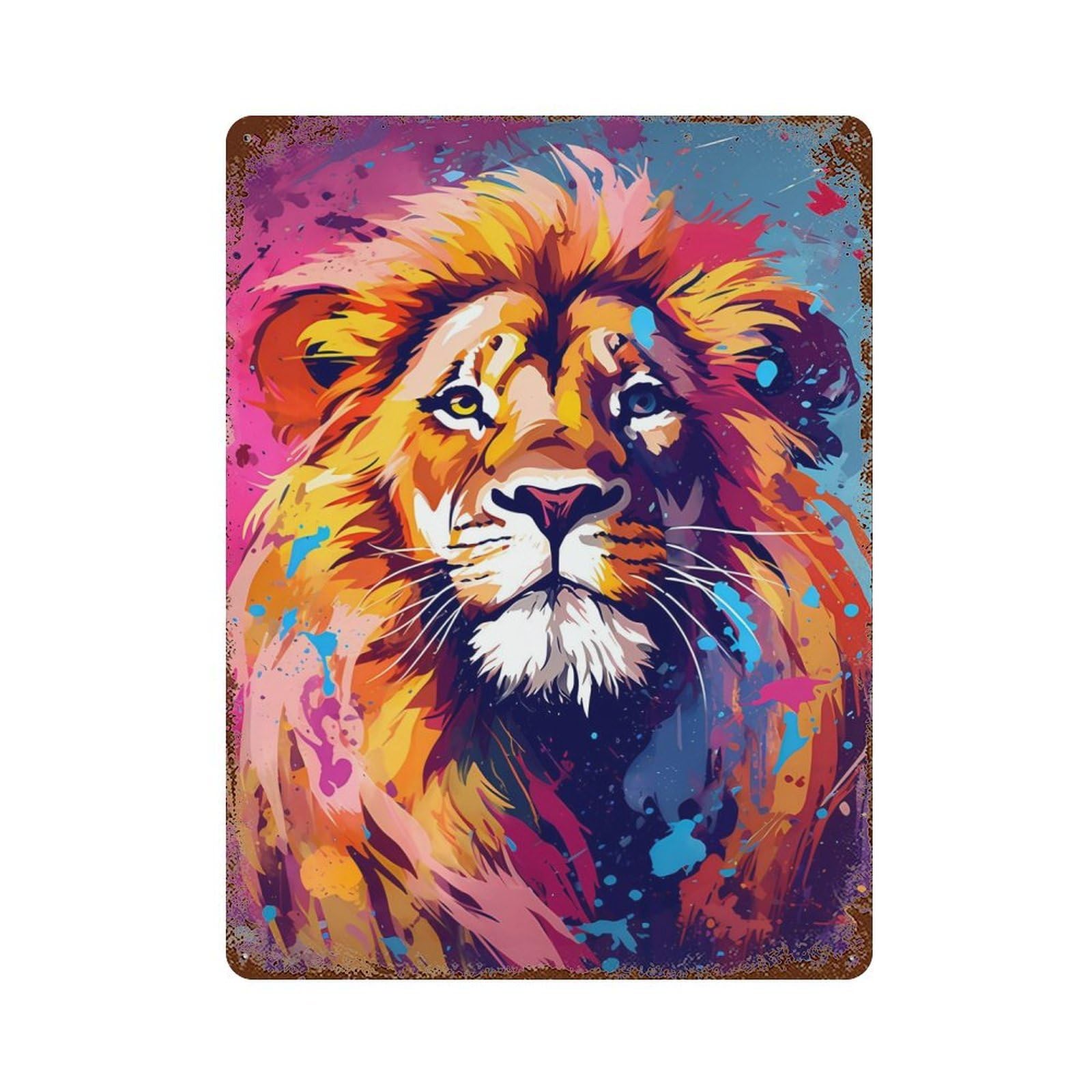 Lion Pop Art Rust Effect Tin Sign 15.7"x11.8", Ideal for Farmhouse, Kitchen And Entryway Decor