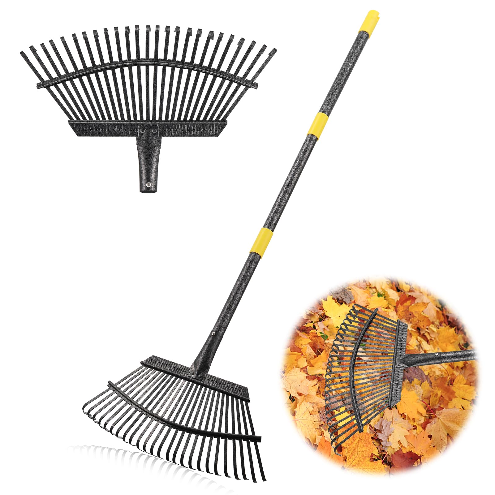 65" Leaf Rake for Gardening Adjustable Long Handle with 25 Metal Tines 18" Wide Leaf Rakes Yard Thatchibng Rake for Picking Leaves,Grass Clippings Garbage